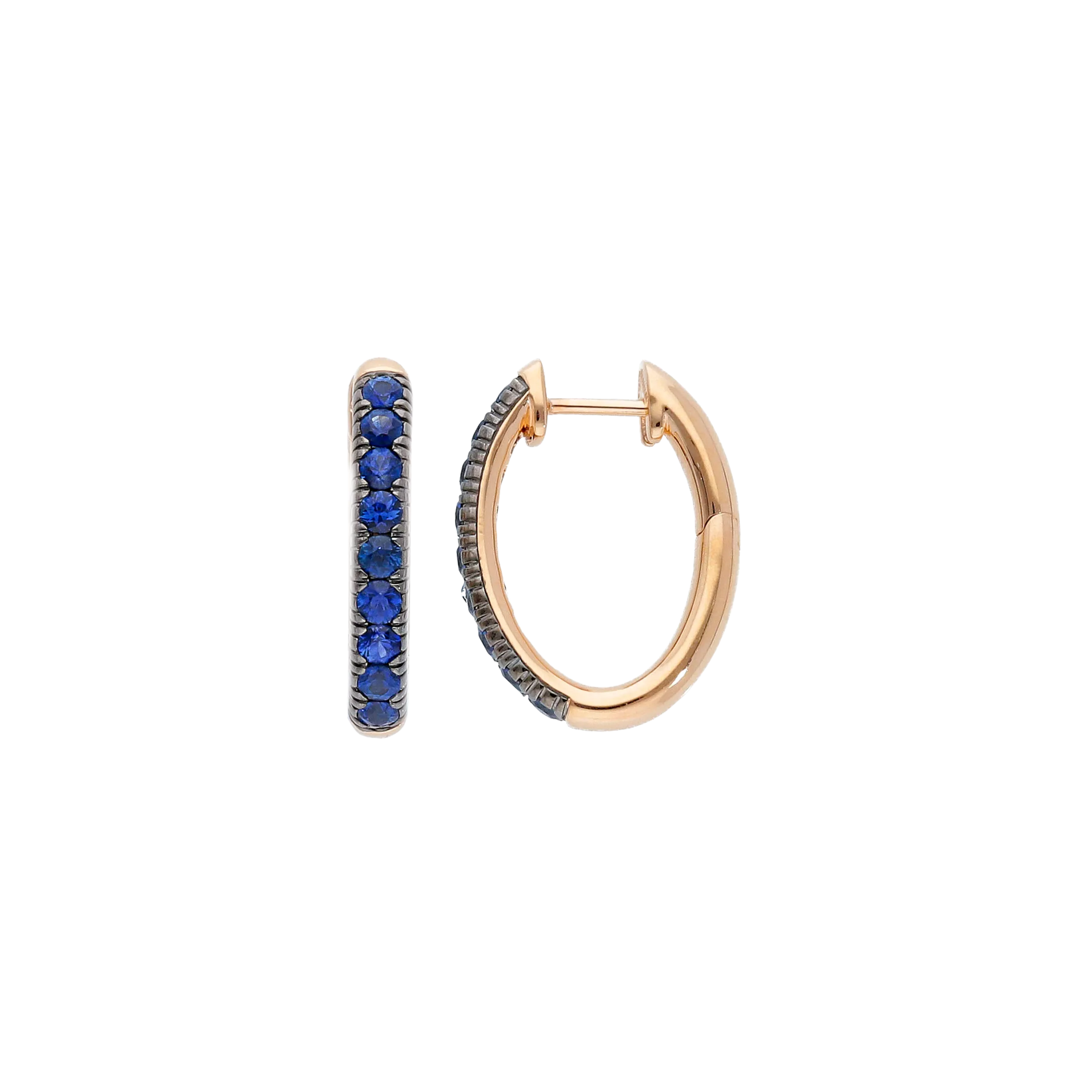 ORECCHINI CERCHIO OVALE ORO ROSA E ZAFFIRI BLU - VE28786SBPS