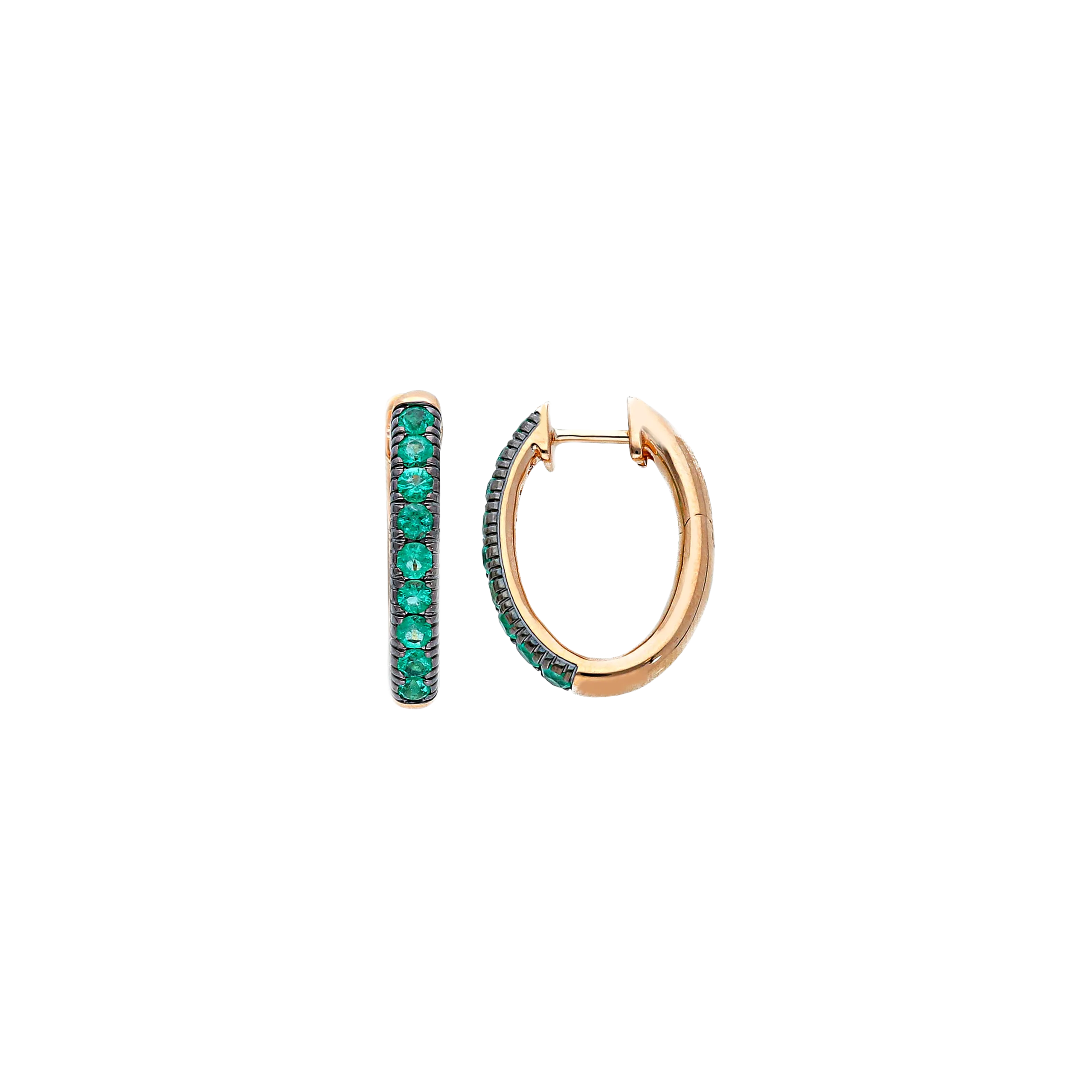 ORECCHINI A CERCHIO OVALE IN ORO ROSA E SMERALDI - VE28786EMPS