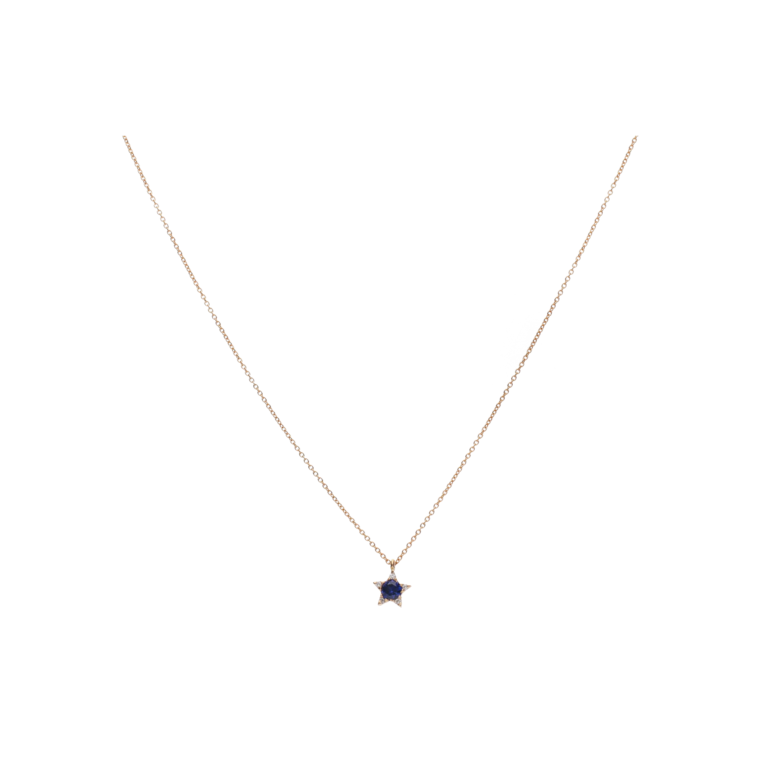 COLLANA IN ORO ROSA CON STELLA PENDENTE IN ZAFFIRO BLUE E DIAMANTI - C078/2-ZB