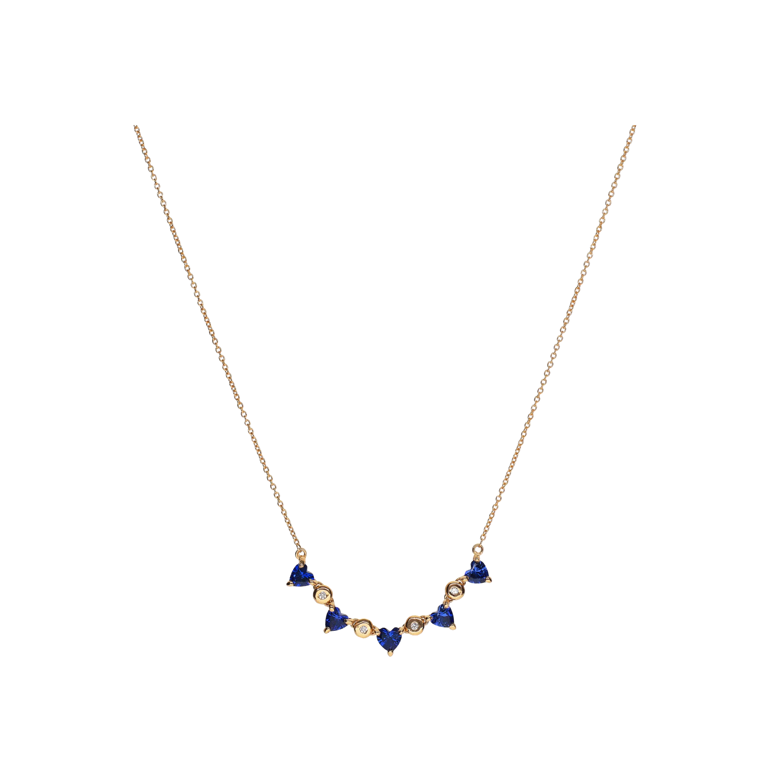COLLANA IN ORO ROSA CON CUORI IN ZAFFIRI BLU E  DIAMANTI - C069/4-ZB