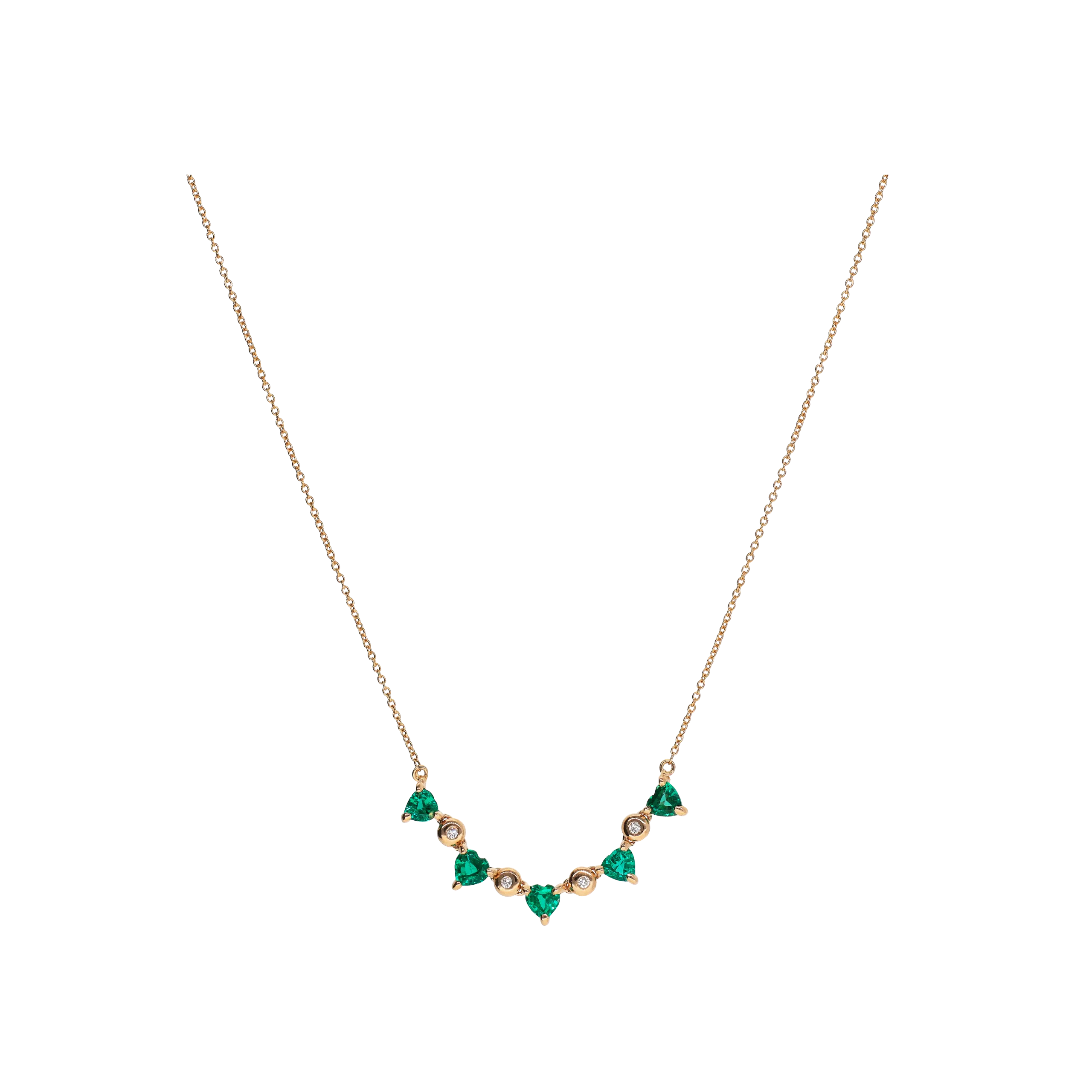 COLLANA IN ORO ROSA CON CUORI IN SMERALDO E  DIAMANTI - C069/4-SM