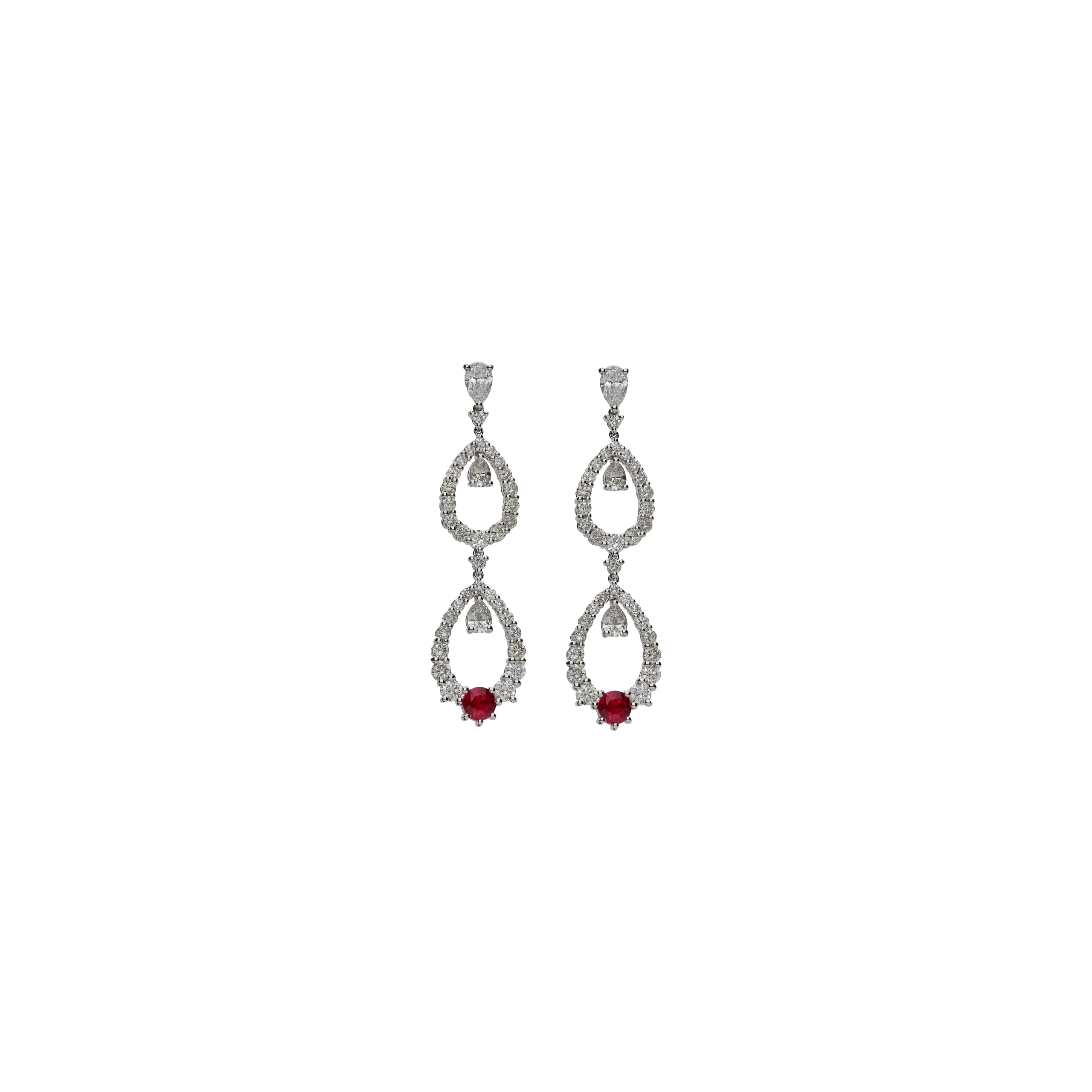 ORECCHINI PENDENTI IN ORO BIANCO CON DIAMANTI E RUBINI - VEH01343DRUW