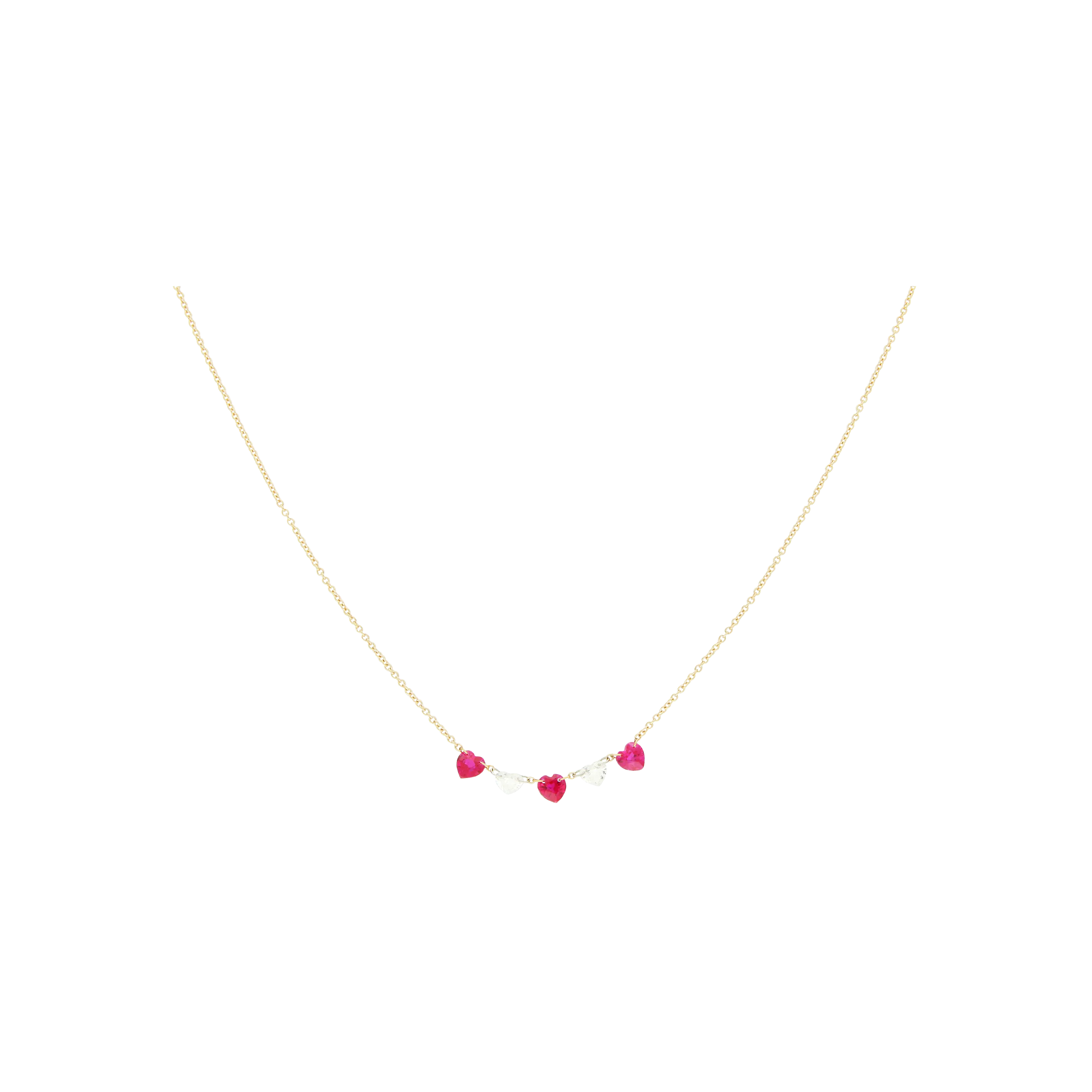 GIROCOLLO IN ORO ROSA CON CUORI DIAMANTI E RUBINI - C069/16/3-C4R