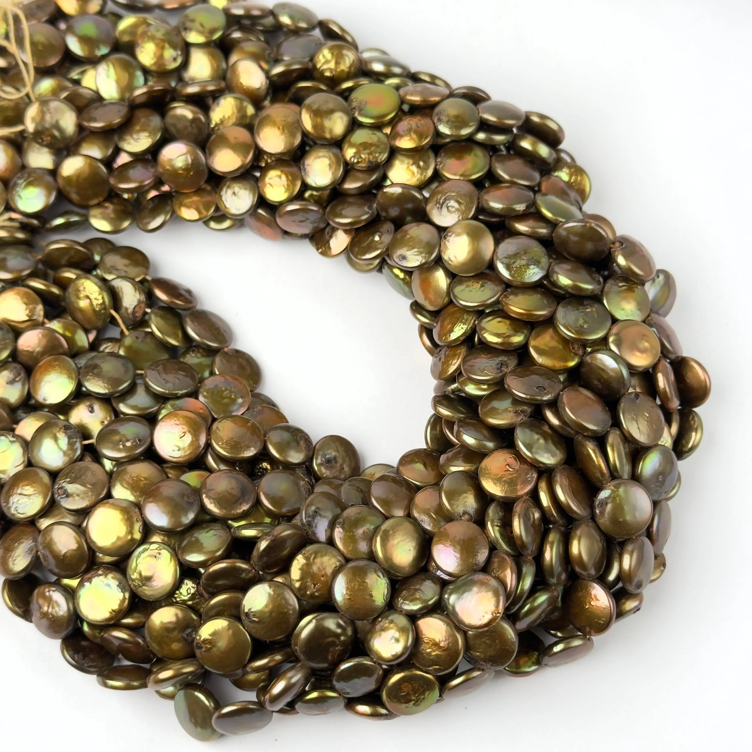 Perle di Fiume Disco Verde Oliva 10mm - Qualità A