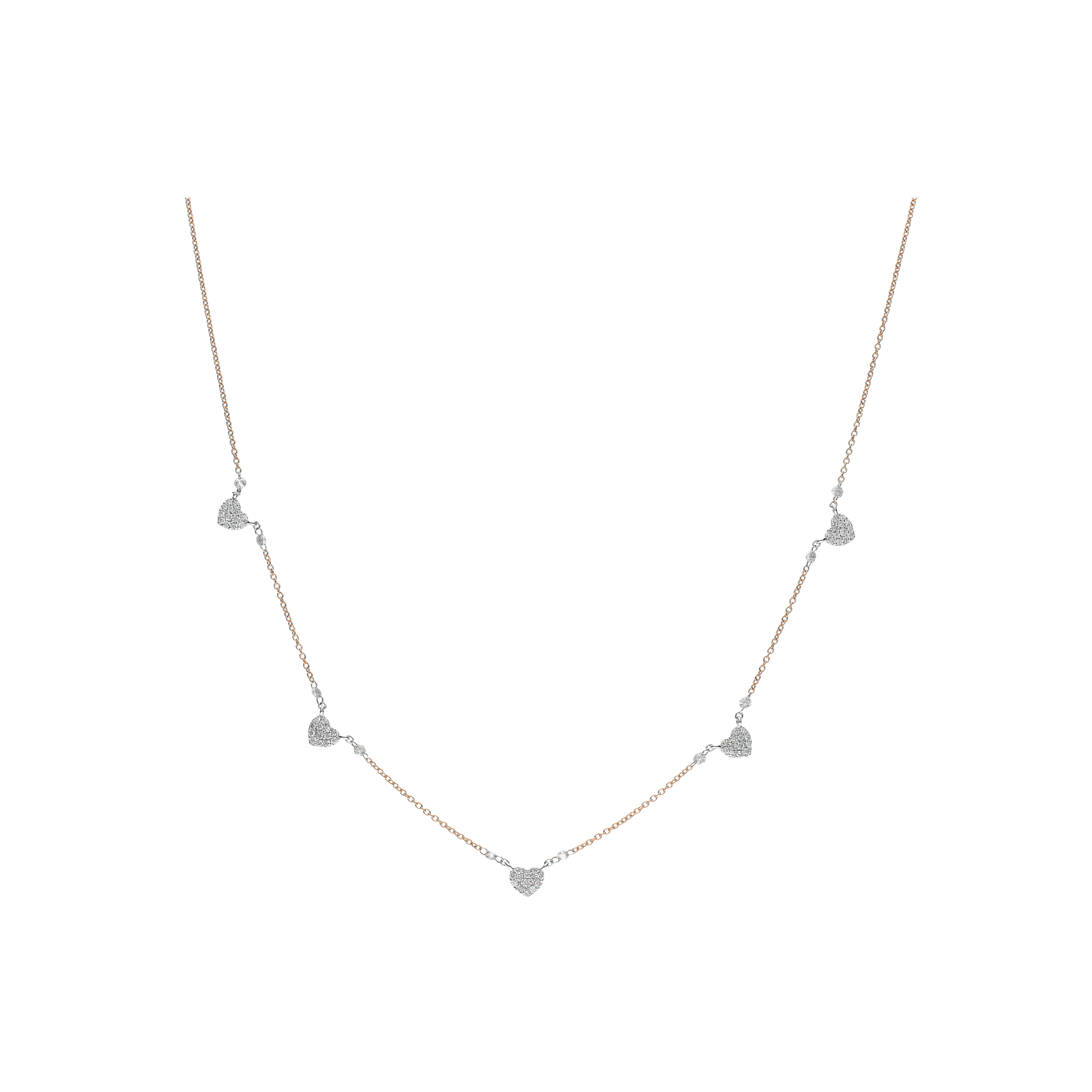 COLLANA IN ORO ROSA CON CUORI IN ORO BIANCO E PAVÉ DI DIAMANTI - C054/4/2