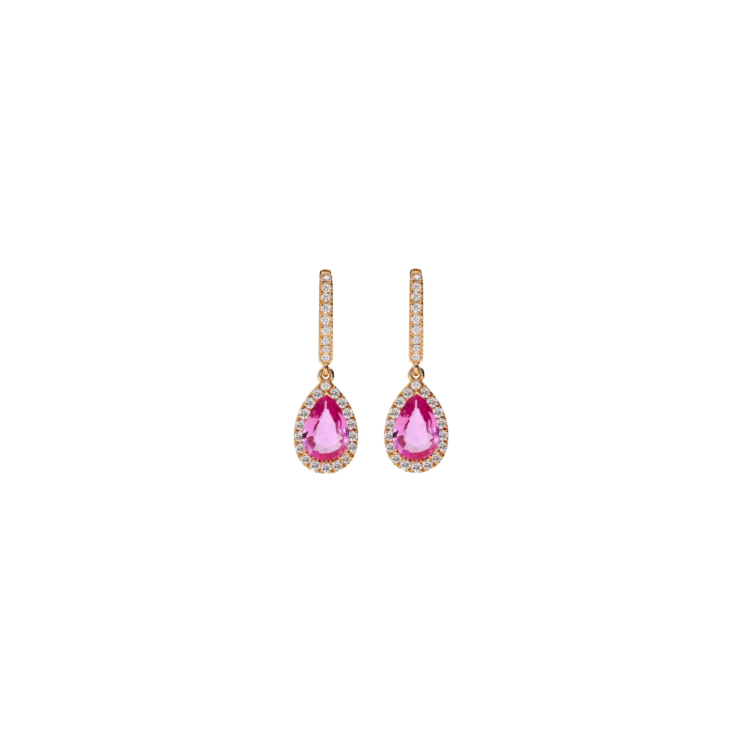 ORECCHINI A CERCHIETTO IN ORO ROSA E DIAMANTI CON PENDENTI GOCCE IN ZAFFIRI ROSA E DIAMANTI - 372-3573-ZR