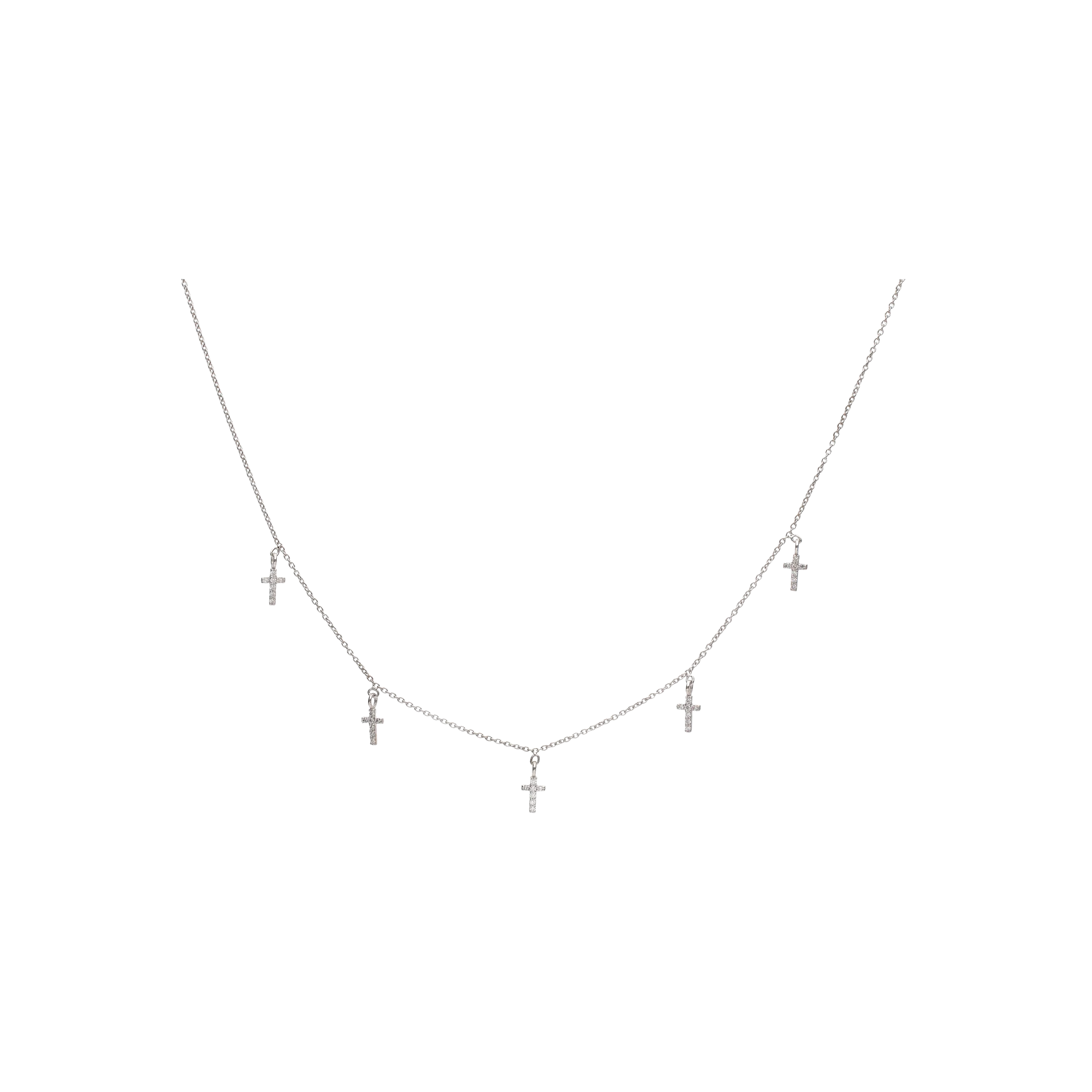 COLLANA IN ORO BIANCO CON CROCI PENDENTI IN PAVÉ DI DIAMANTI - C054/2-OB
