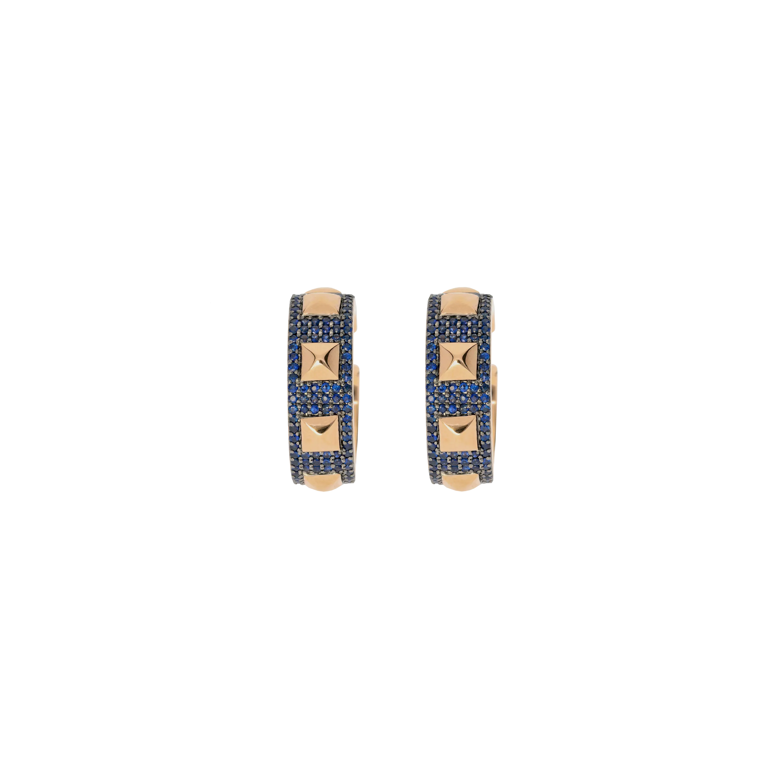 ORECCHINI PIRAMIDI A CERCHIO LARGO IN ORO ROSA CON PAVÉ DI ZAFFIRI BLU - VE29014SB