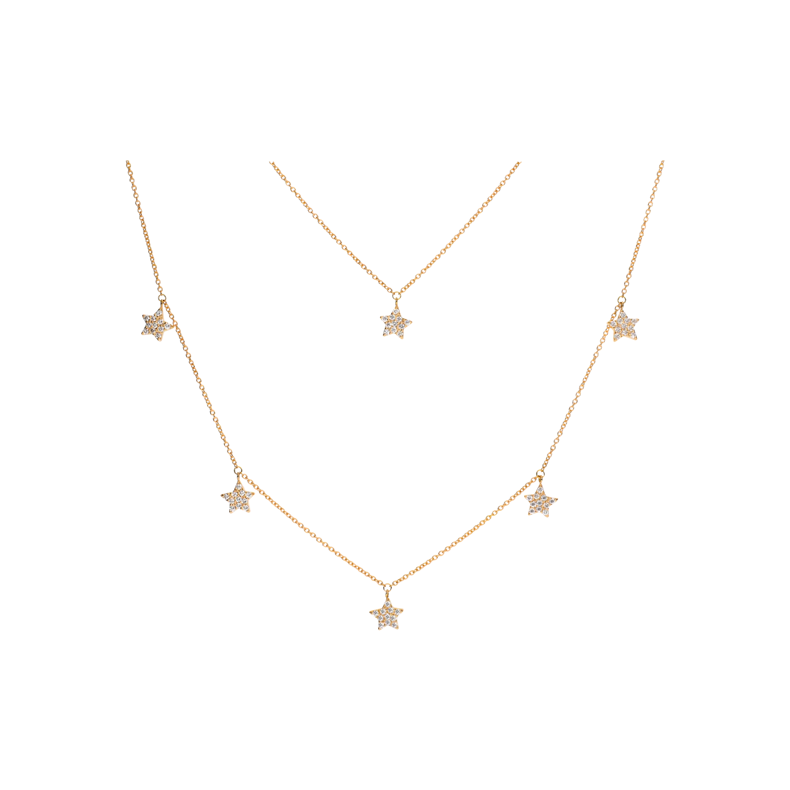 COLLANA GIROCOLLO A DOPPIO FILO IN ORO ROSA CON STELLE PENDENTI IN PAVÉ DI DIAMANTI - GIR..