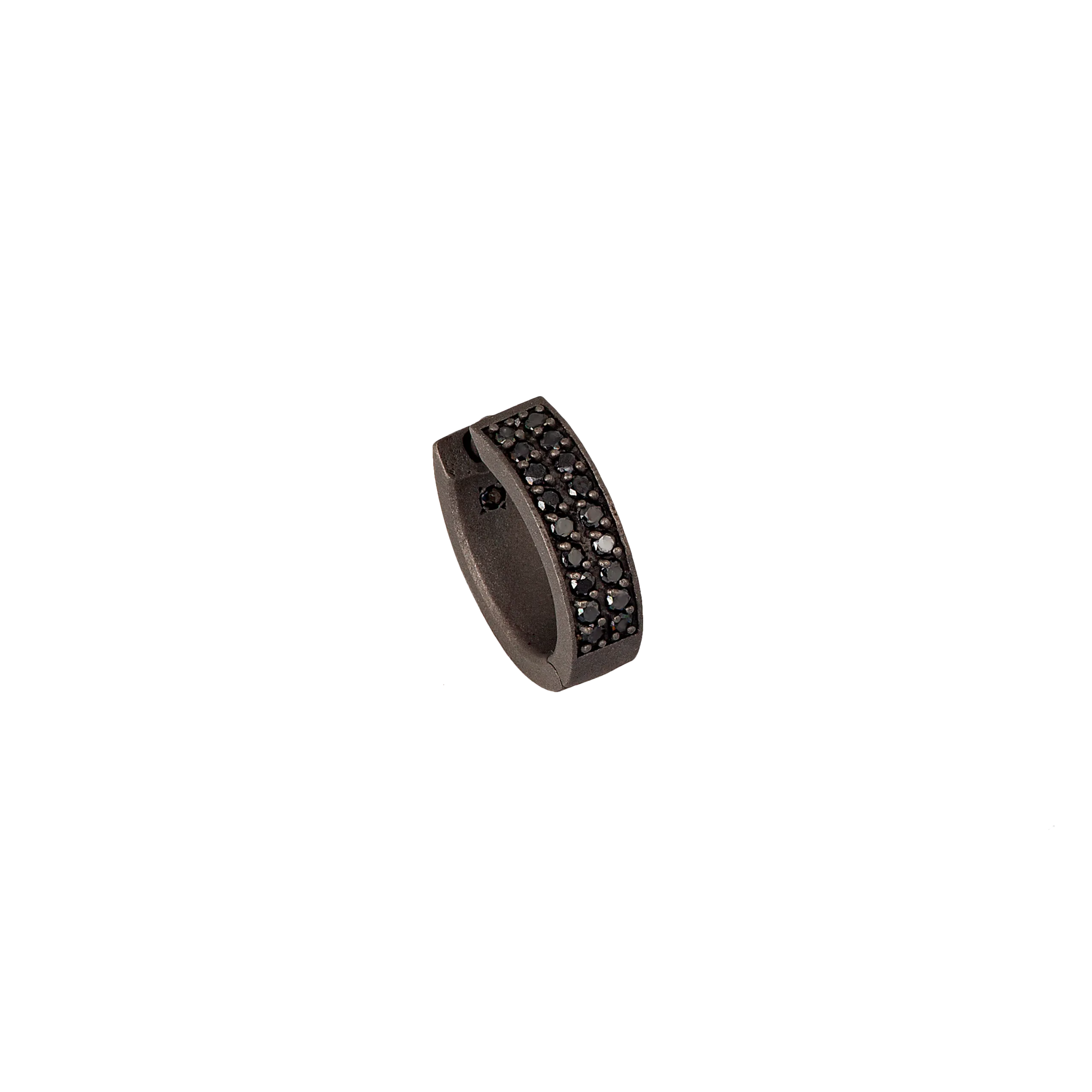 ORECCHINO UOMO A CERCHIETTO SINGOLO MINIMAL IN TITANIO E 2 FILE DI DIAMANTI BLACK - MINORTB2F - MINORTB2F