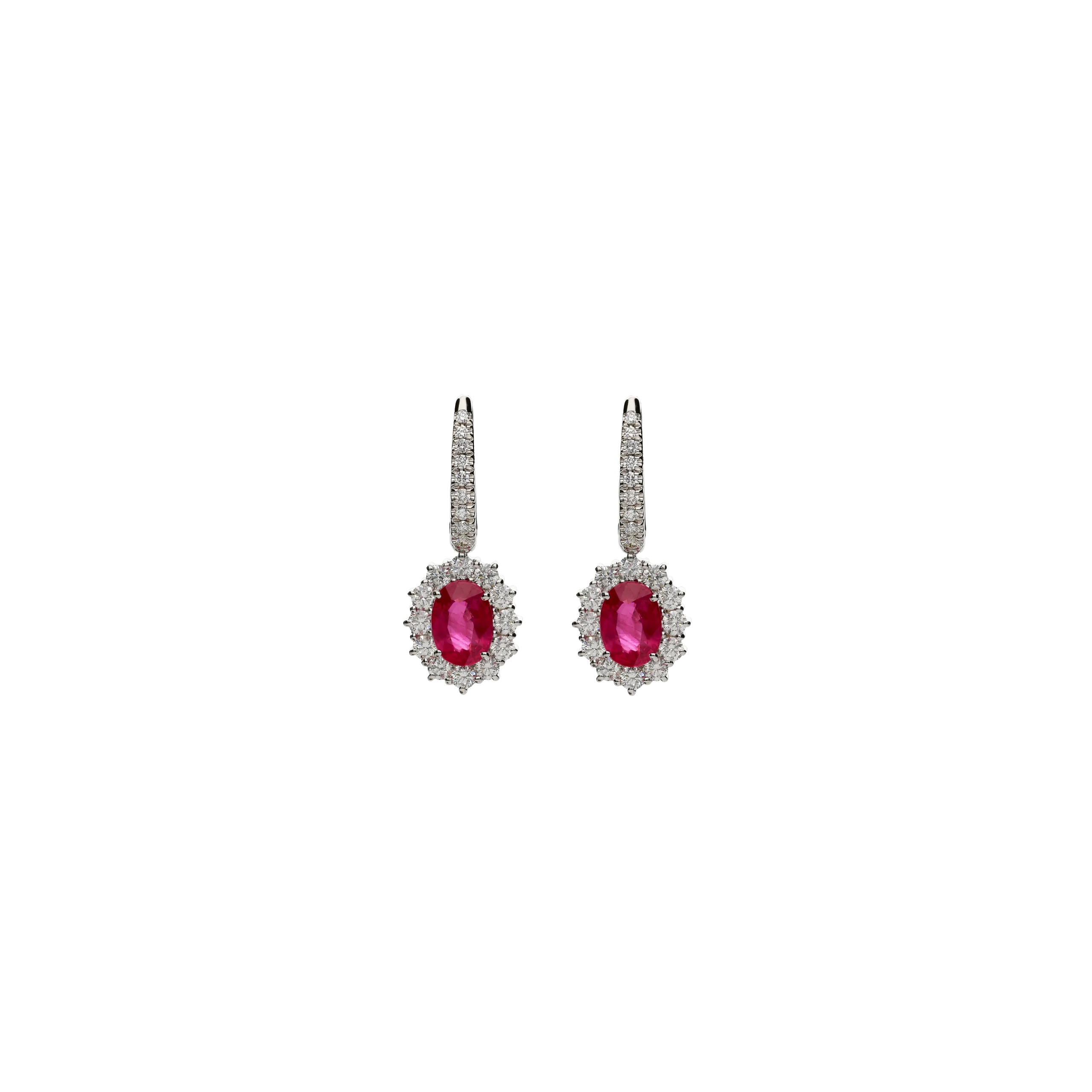 ORECCHNI ROSETTA A MONACHELLA IN ORO BIANCO CON RUBINI NATURALI E DIAMANTI - 393-C026-BO