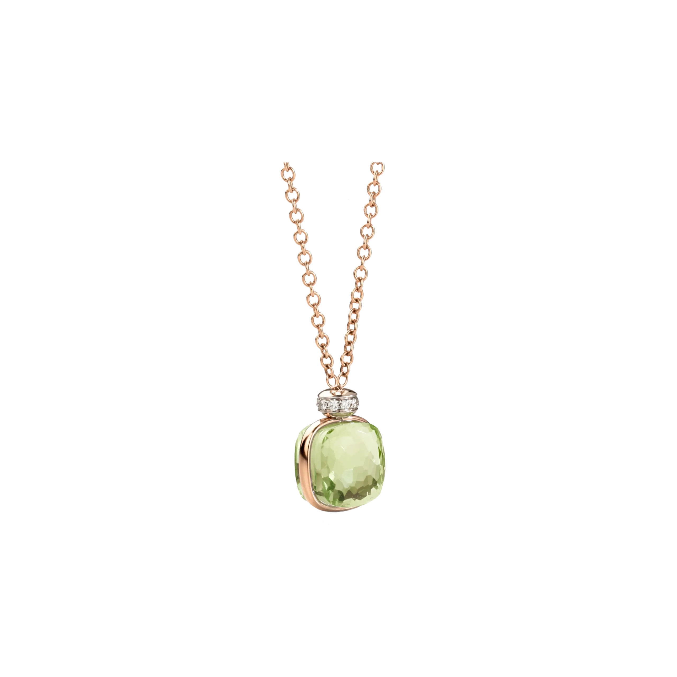 COLLANA NUDO CLASSIC IN ORO ROSA E BIANCO,  PRASIOLITE, DIAMANTI BIANCHI SU ORO ROSA 18K RODIATO BIANCO - PCC2022O6WHRDB0PA - PCC2022O6WHRDB0PA