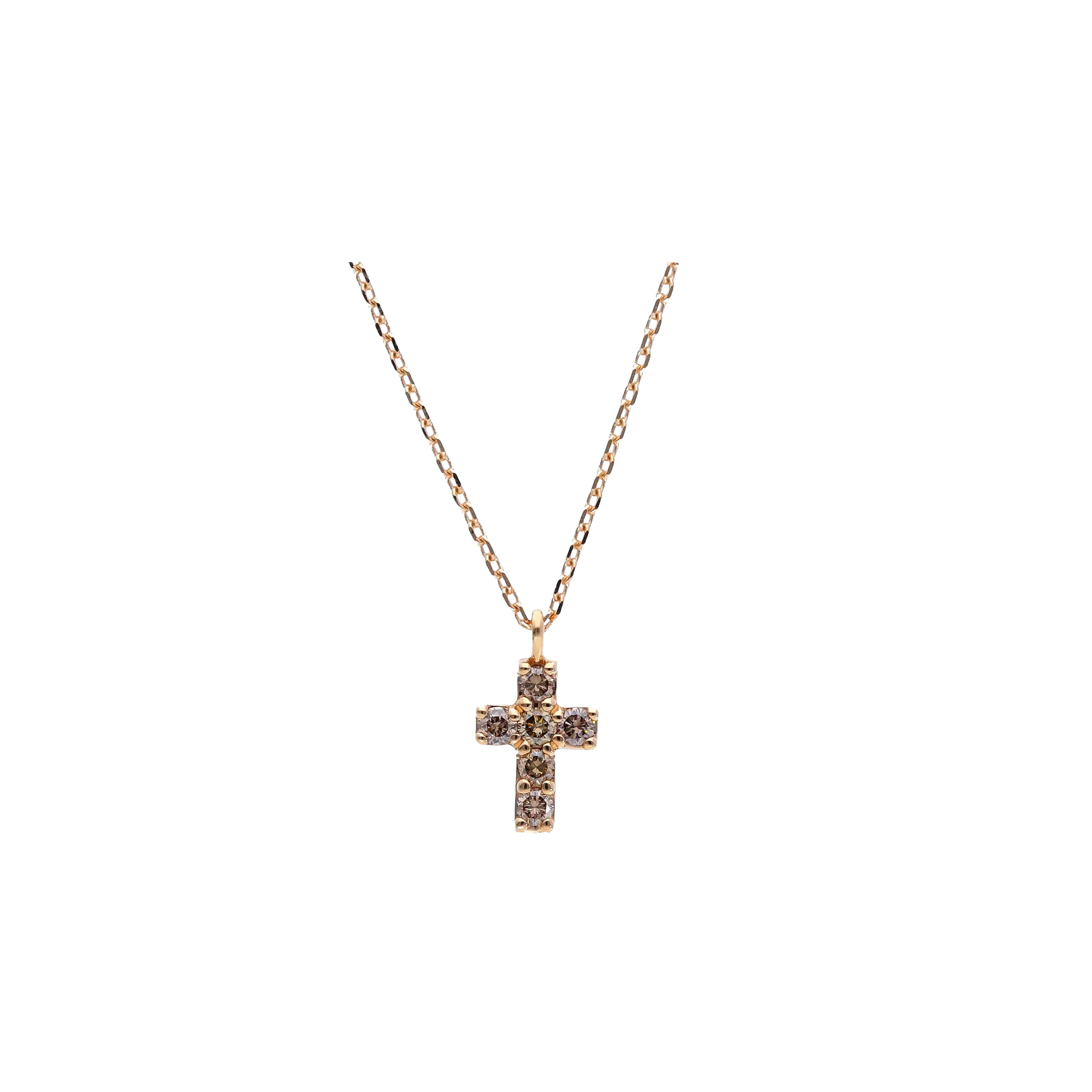 COLLANA IN ORO ROSA CON CROCE IN PAVÉ DI DIAMANTI BROWN - 247052