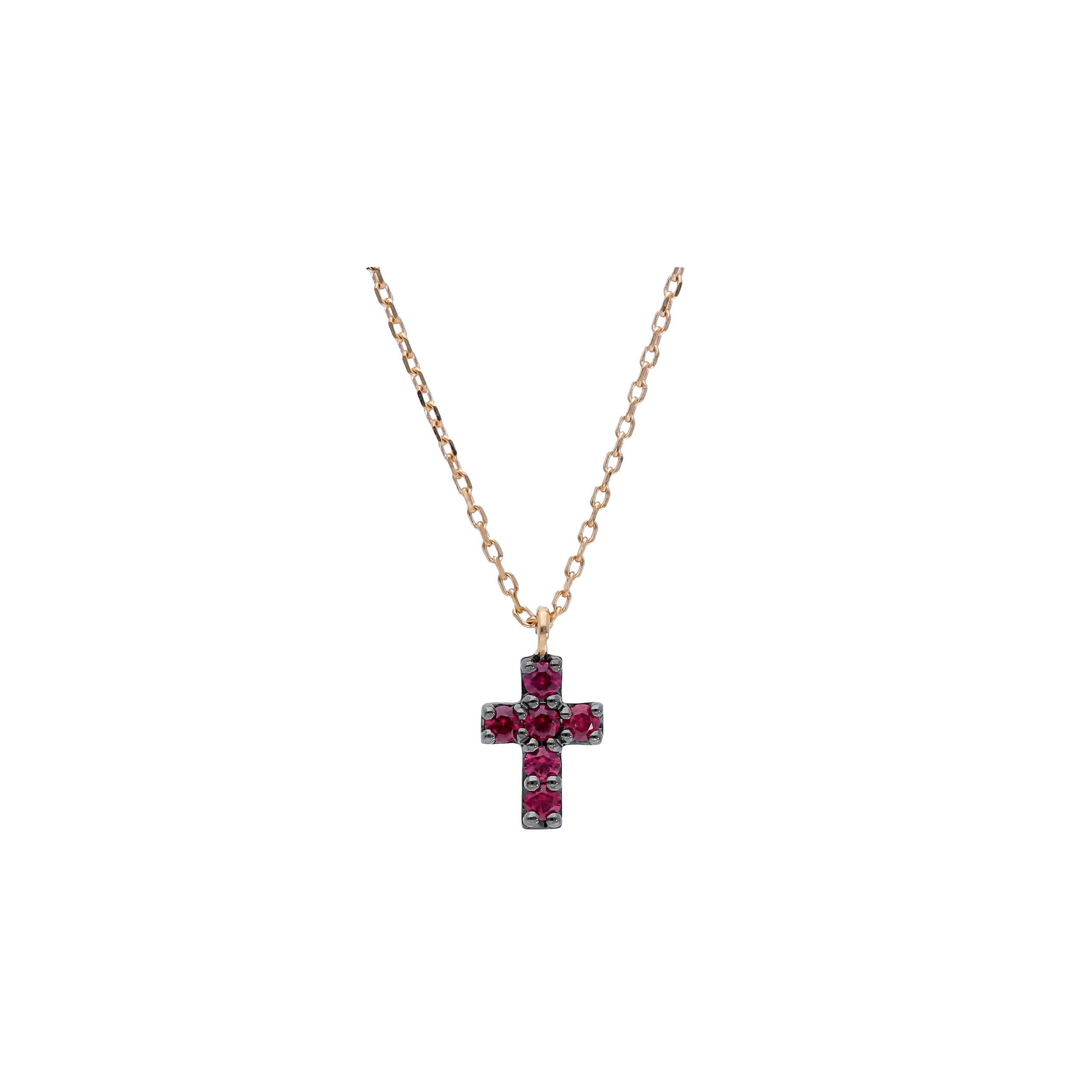 COLLANA IN ORO ROSA CON CROCE IN PAVÉ DI RUBINI - 247054