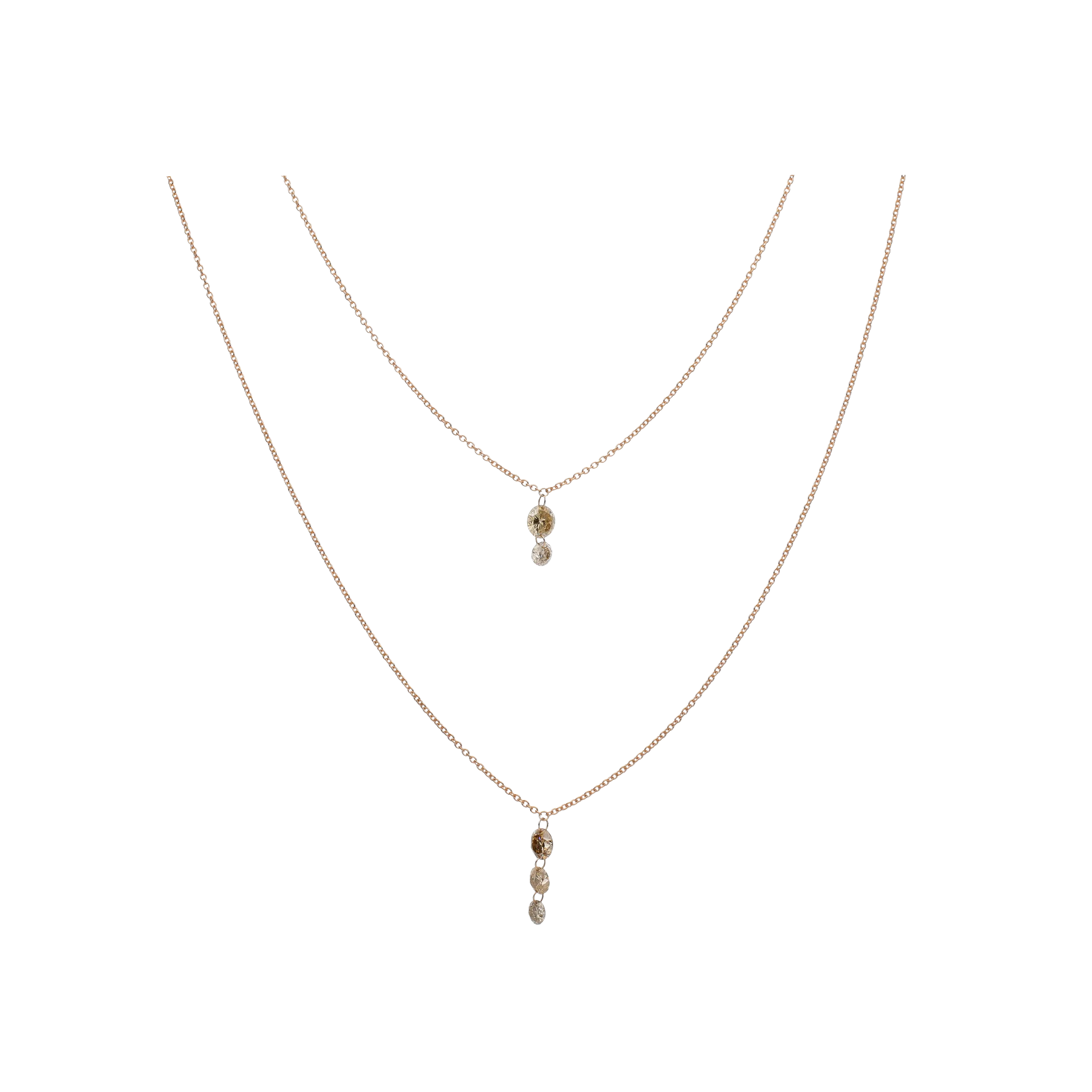 COLLANA A DOPPIO FILO IN ORO ROSA CON DIAMANTI BROWN PENDENTI - C058/19/3-S0