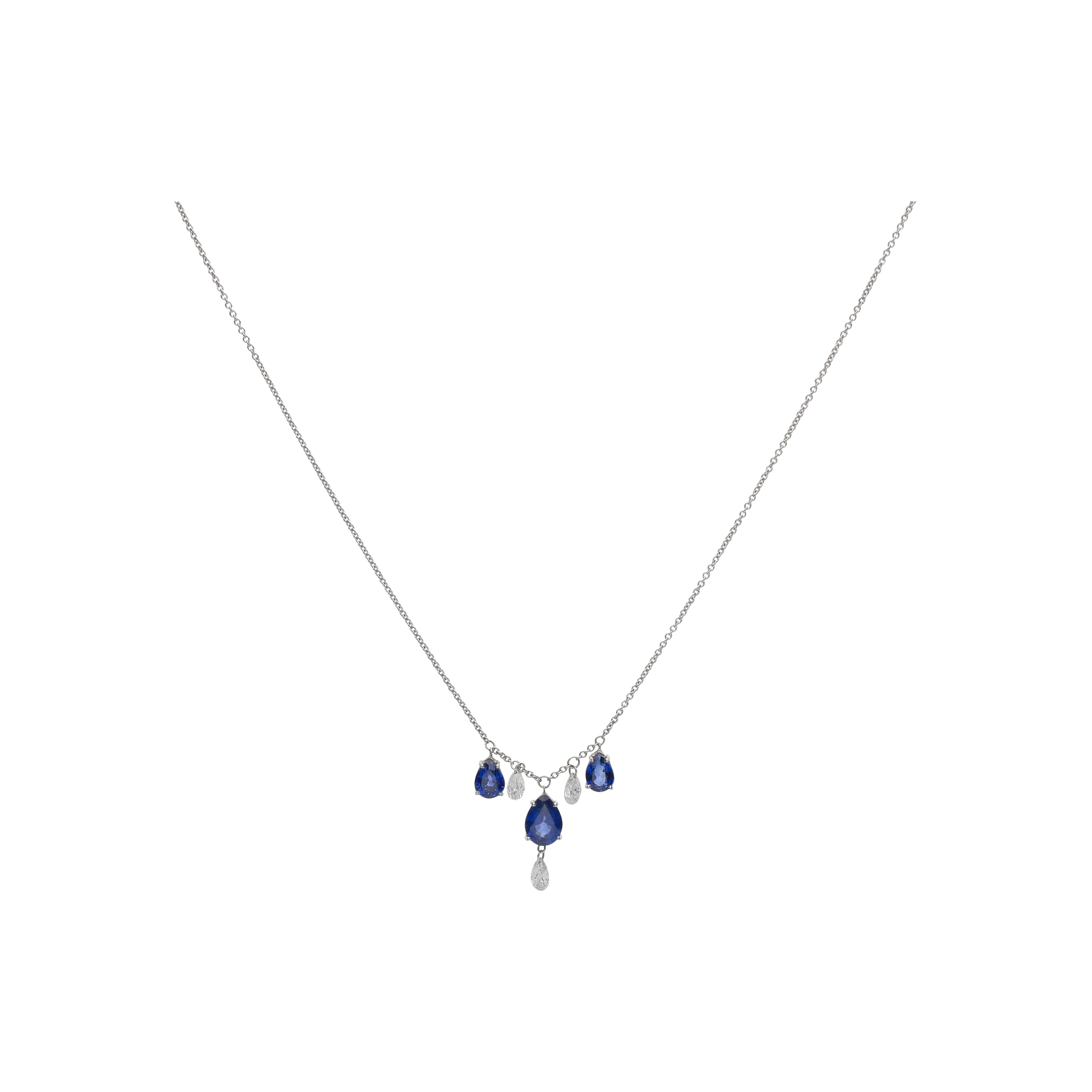 COLLANA IN ORO BIANCO CON ZAFFIRI BLU E DIAMANTI PENDENTI - C069/12-S0
