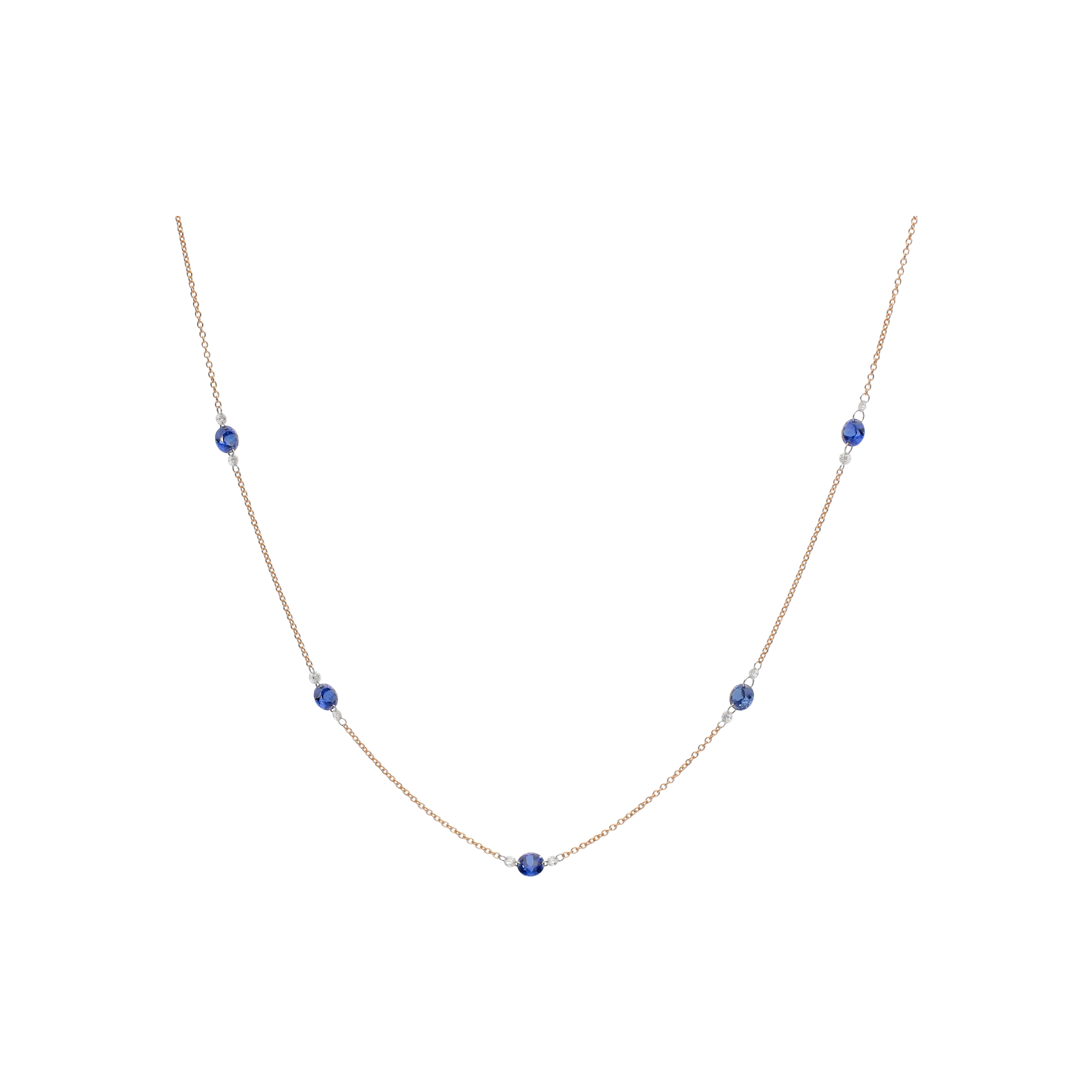 COLLANA IN ORO ROSA CON ZAFFIRI BLU E DIAMANTI - C065/2/2-S0