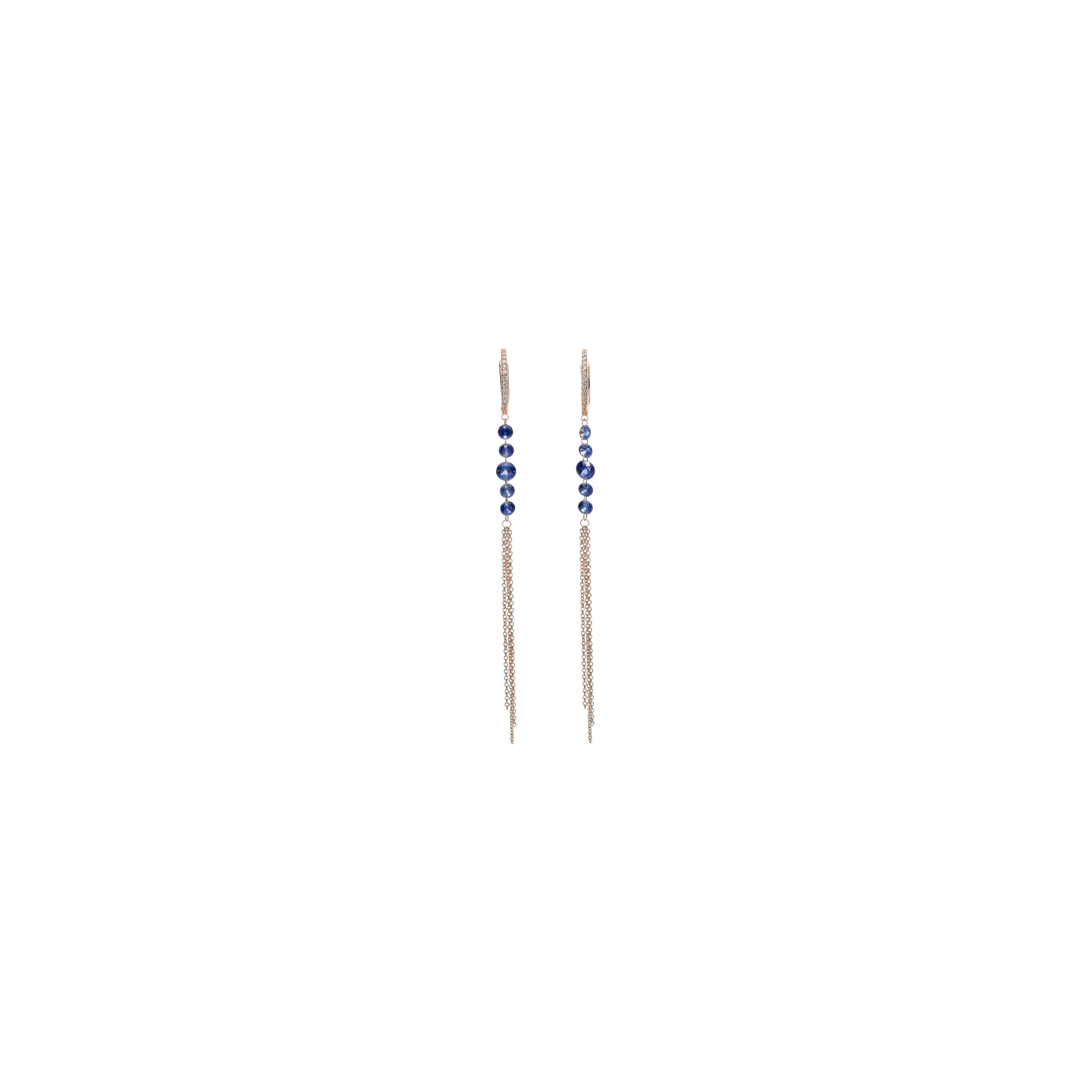 ORECCHINI PENDENTI IN ORO ROSA CON ZAFFIRI BLU E DIAMANTI - O335/28/5-S0