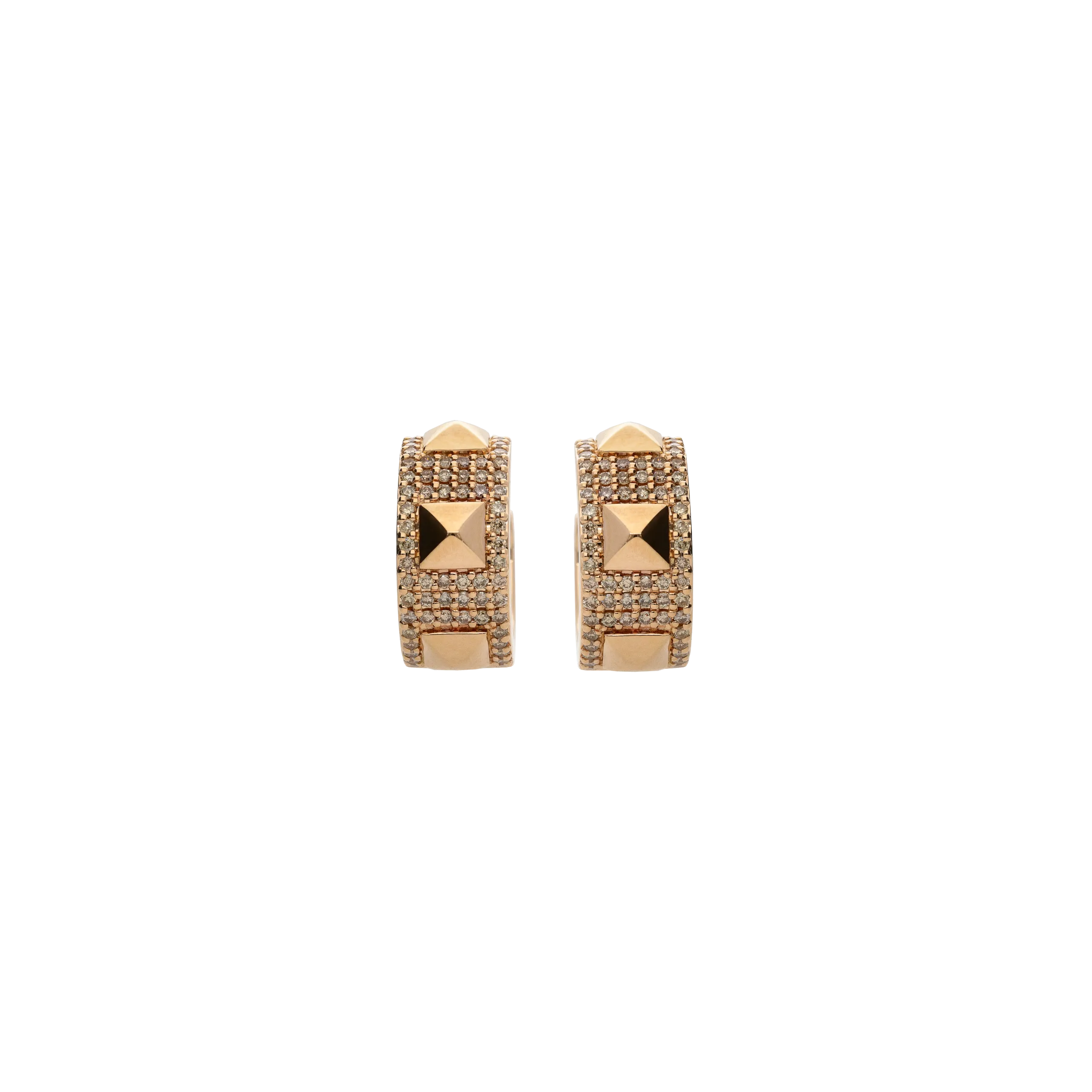 ORECCHINI PIRAMIDI A CERCHIO PICCOLO IN ORO ROSA CON PAVÈ DI DIAMANTI BROWN - VE29013DBP