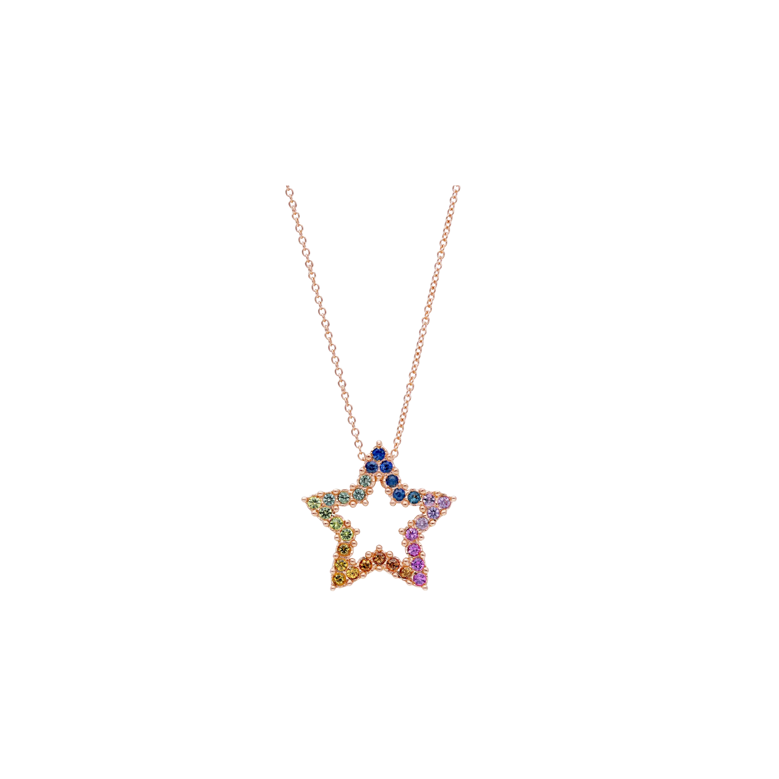 COLLANA GIROCOLLO CON STELLA CENTRALE IN ORO ROSA E ZAFFIRI MULTICOLOR - 250653ZM