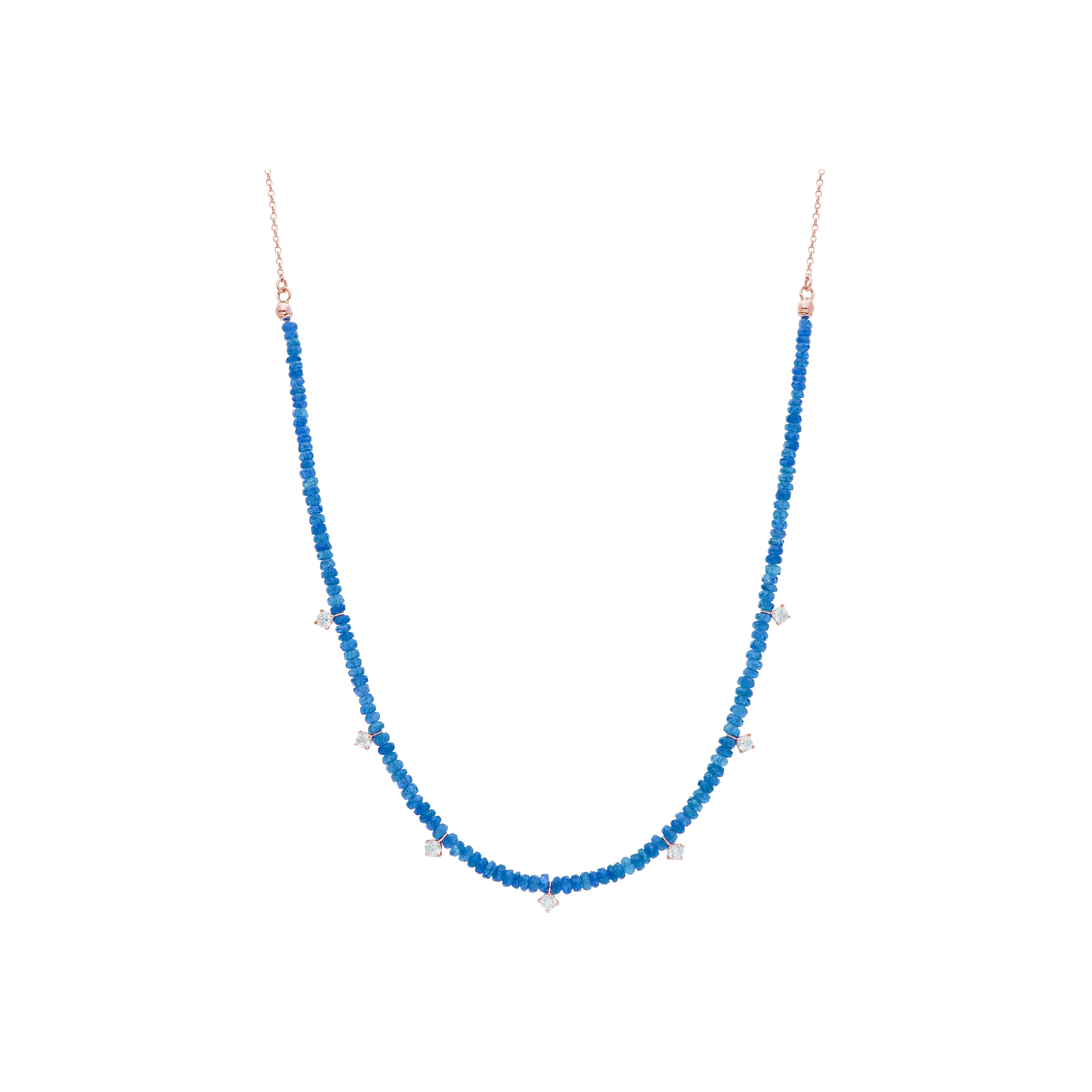 COLLANA GIROCOLLO IN ORO ROSA CON ZAFFIRI BLU E DIAMANTI - 252746