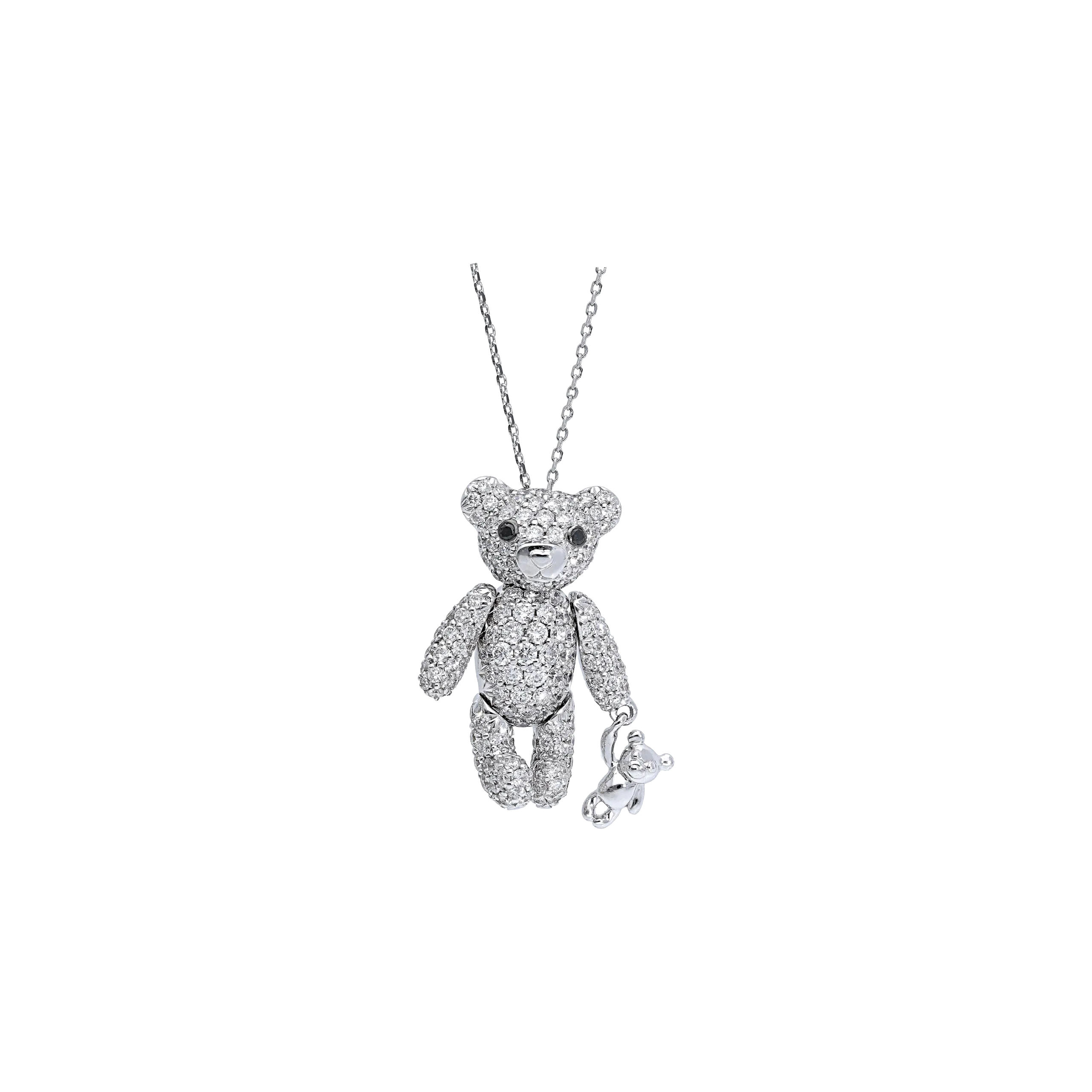 COLLANA GIROCOLLO IN ORO BIANCO CON PENDENTE ORSETTI CON DIAMANTI NERI E  FULL PAVÉ DI DIAMANTI BIANCHI - 241056