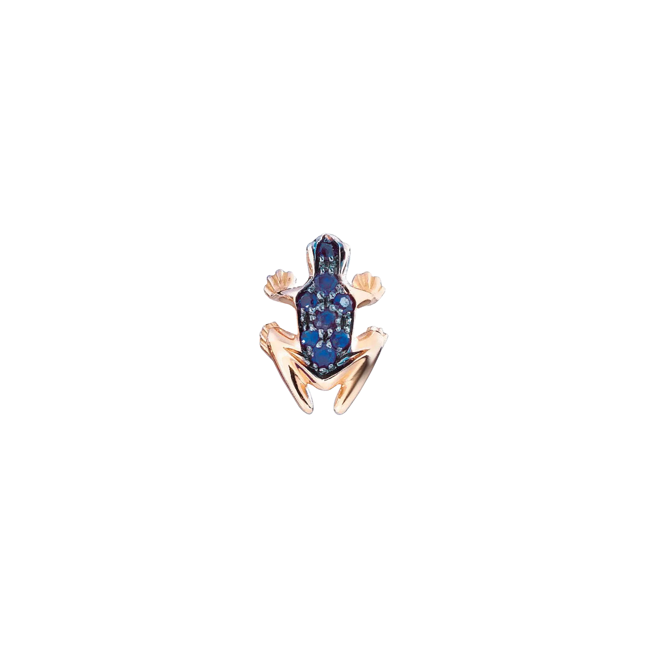 ORECCHINO SINGOLO MINI HAPPY FROG IN ORO ROSA E ZAFFIRI BLU - DHF03ORRNZB - DHF03ORRNZB