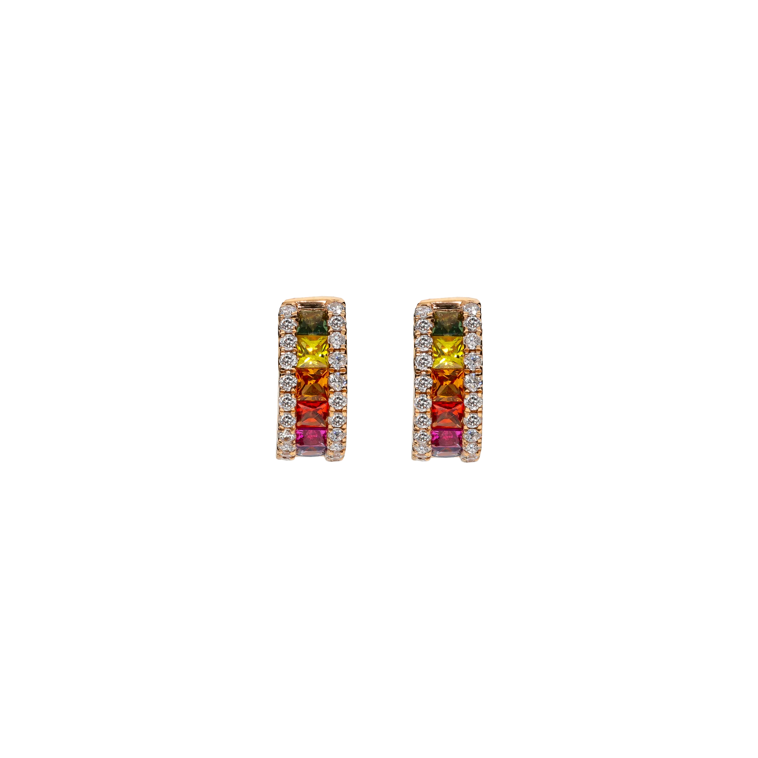 ORECCHINI RAINBOW A CERCHIO IN ORO ROSA CON DIAMANTI E ZAFFIRI MULTICOLOR - E00445RB11