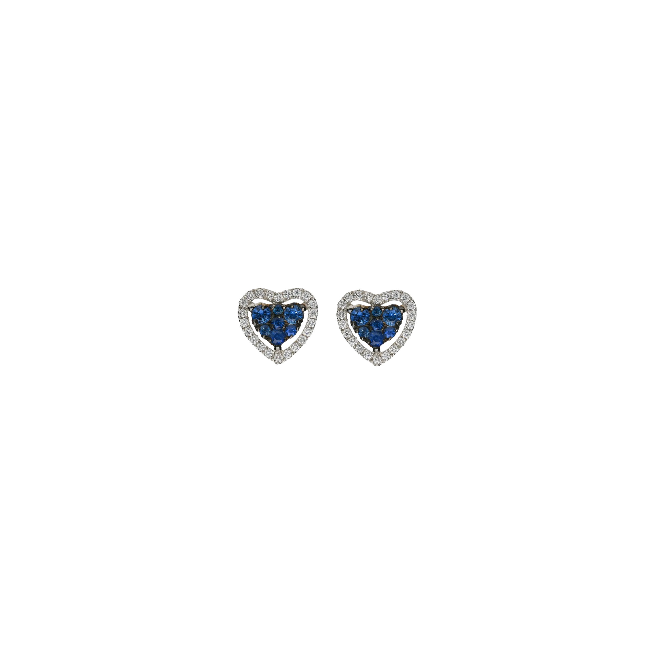 ORECCHINI CUORE A LOBO IN BIANCO CON DIAMANTI E ZAFFIRI BLU - 1PE0751537/1