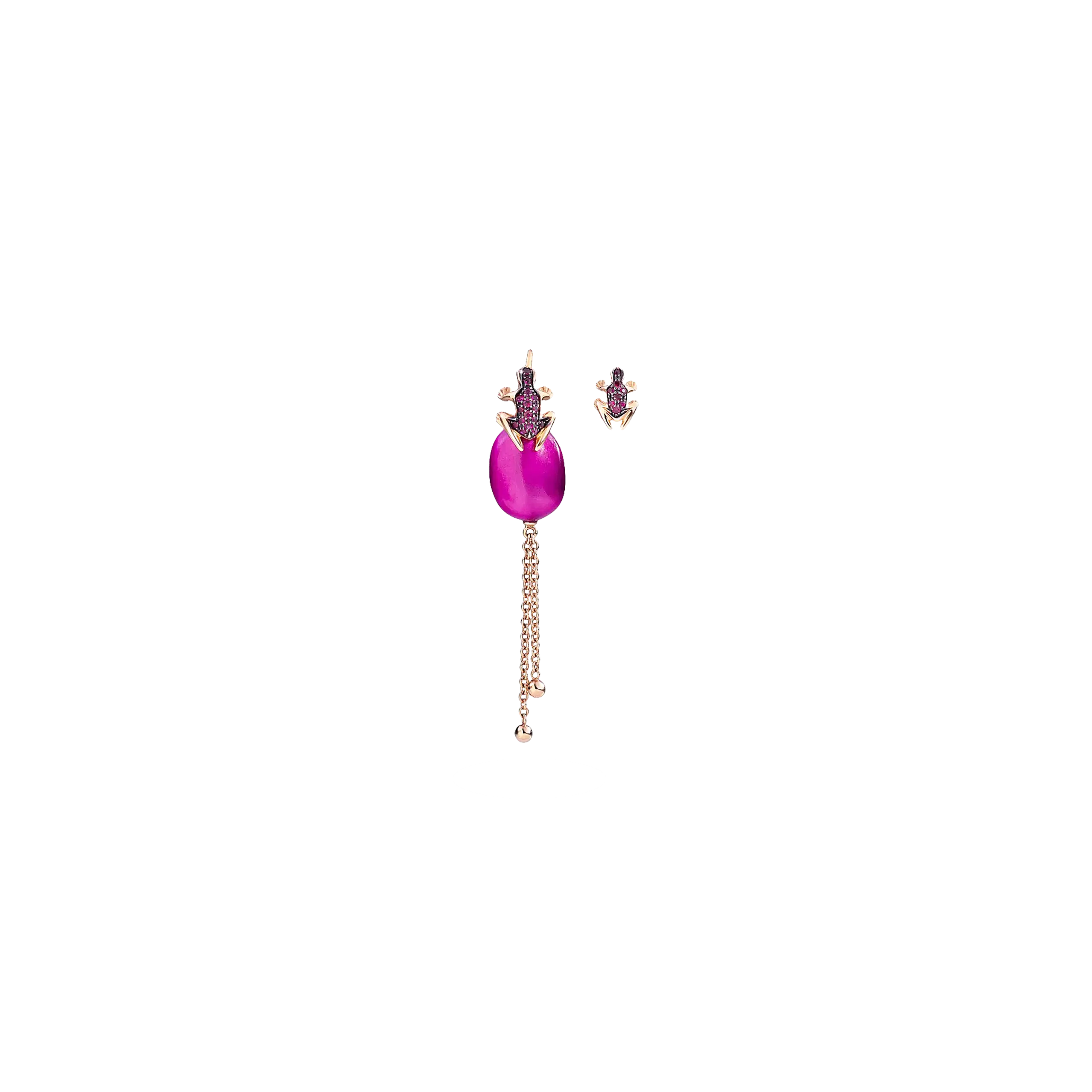 ORECCHINO SINGOLO HAPPY FROG FUCSIA METALLIZZATO IN ORO ROSA E RUBINI - DHF16ORAFRNRU