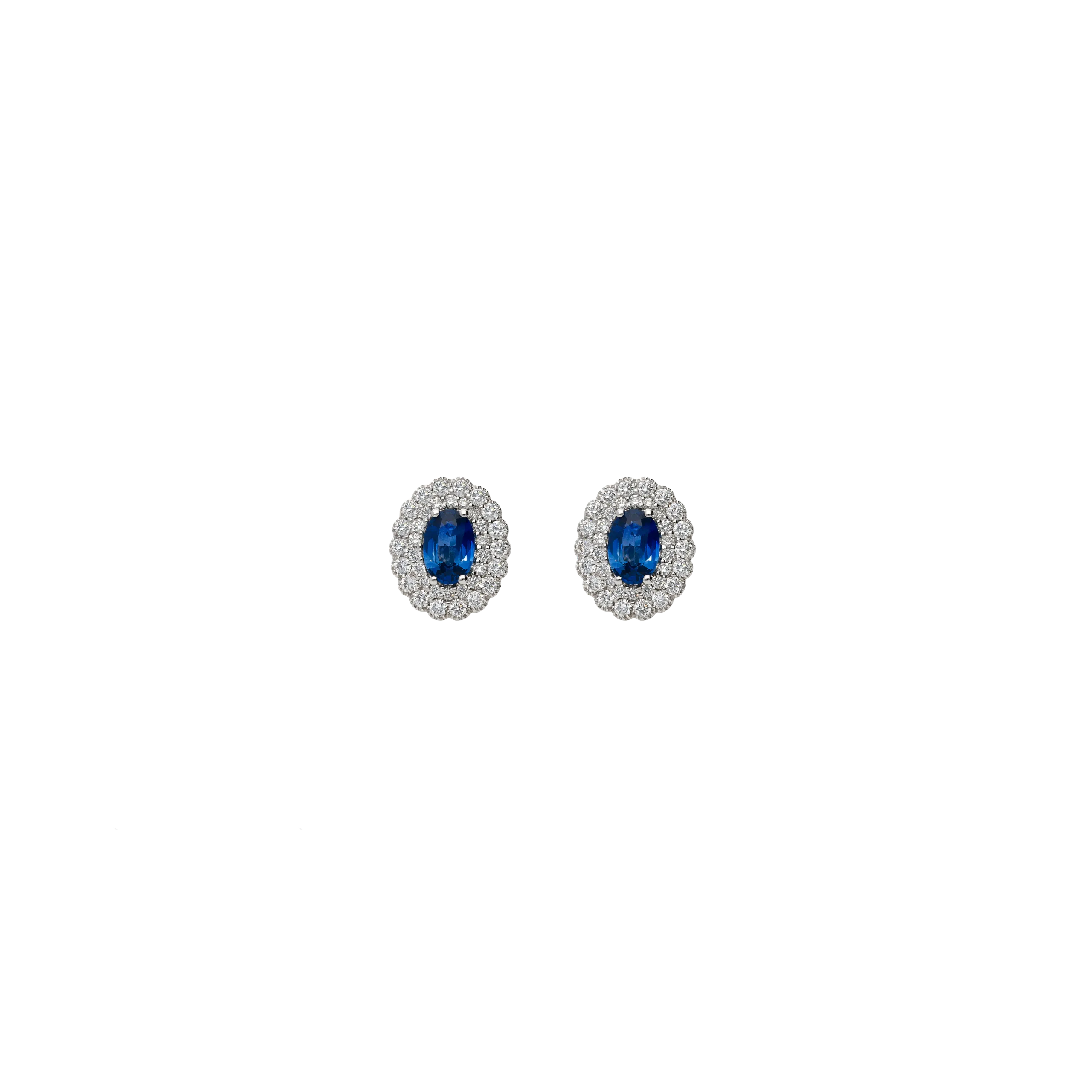 ORECCHINI ROSETTA IN ORO BIANCO CON ZAFFIRI BLU E PAVÉ DI DIAMANTI BIANCHI - 412-44313-6-4