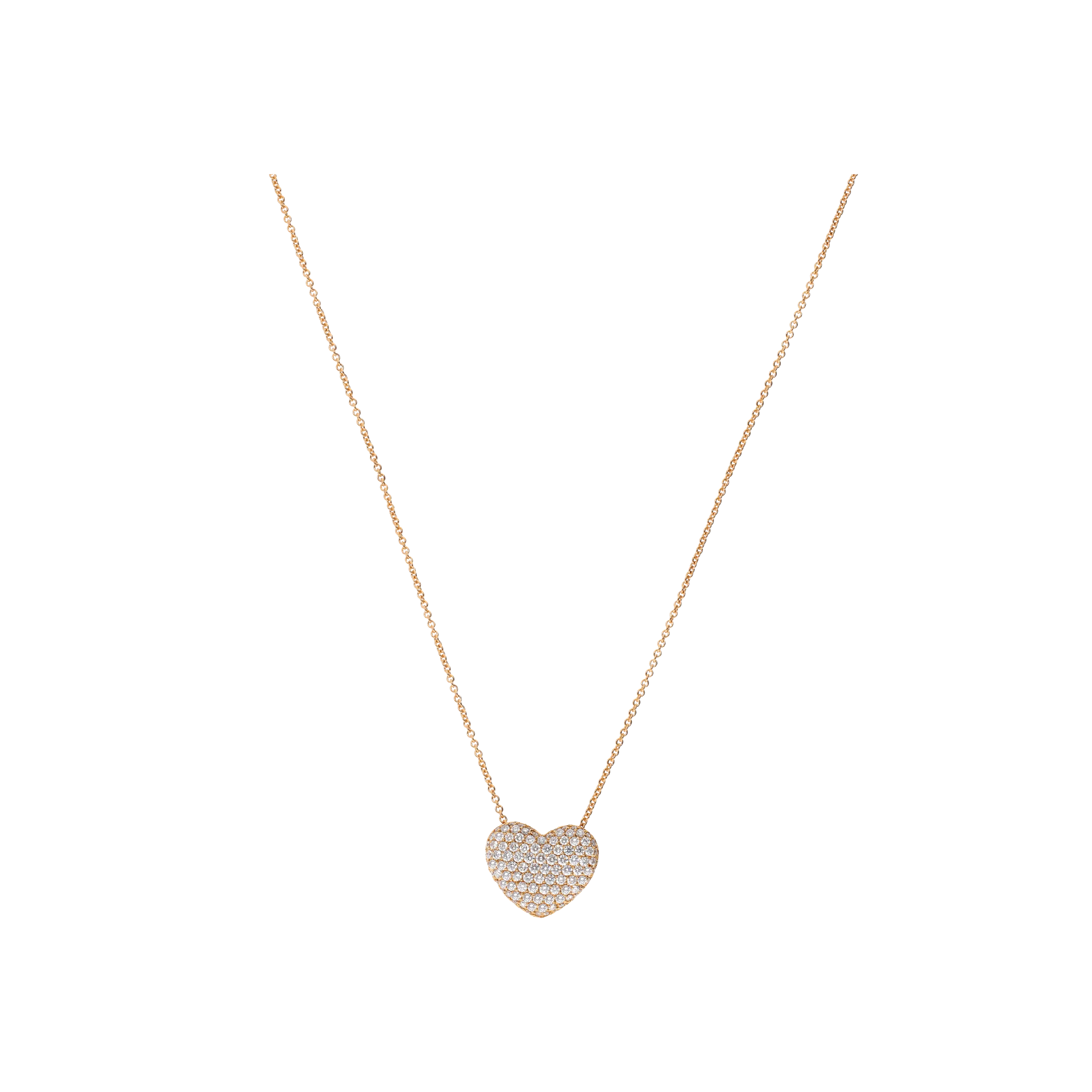 COLLANA IN ORO ROSA CON PENDENTE CUORE BOMBATO IN PAVÉ DI DIAMANTI - 117-C124