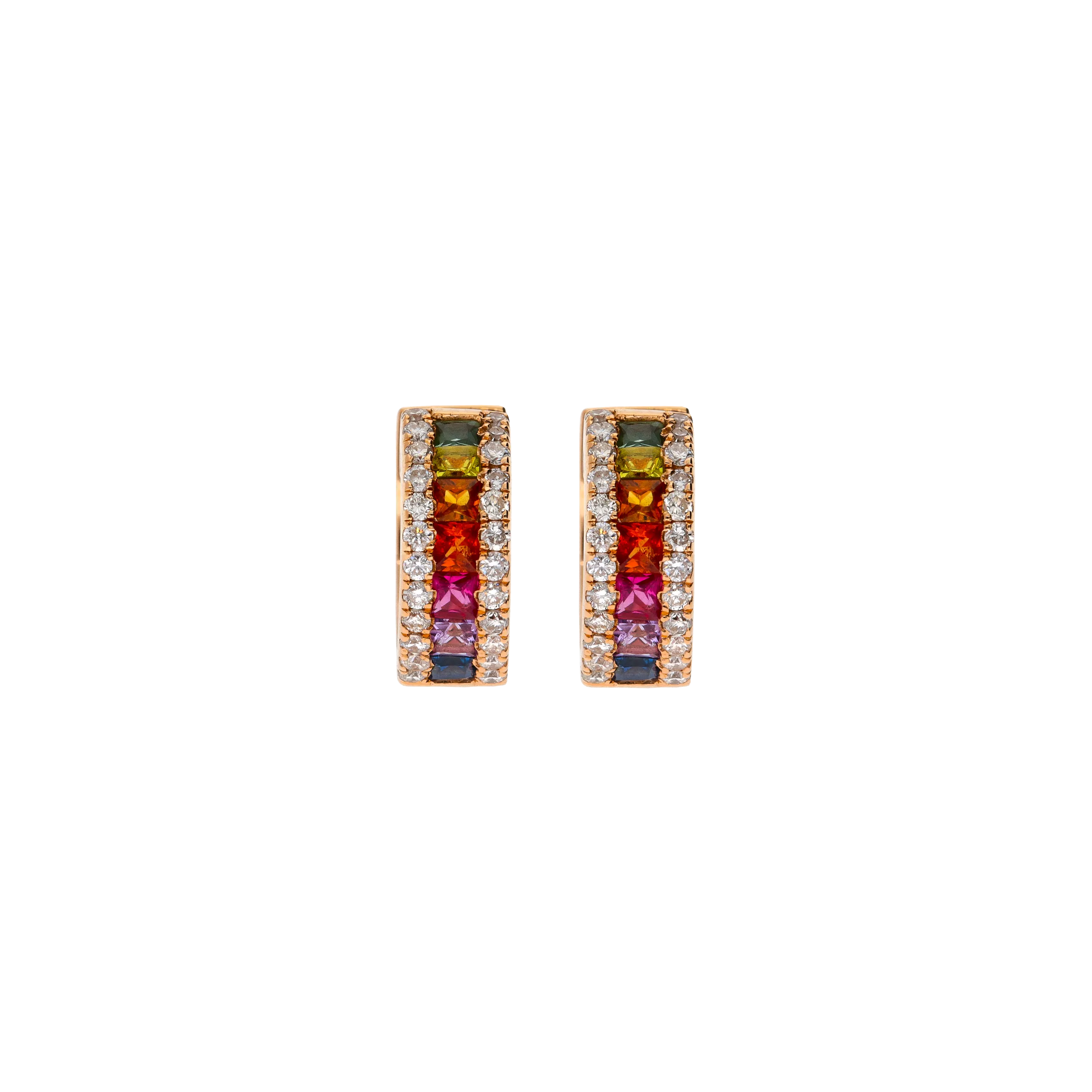 ORECCHINI RAINBOW A CERCHIO MINI IN ORO ROSA CON DIAMANTI E ZAFFIRI MULTICOLOR - KE1565/MS