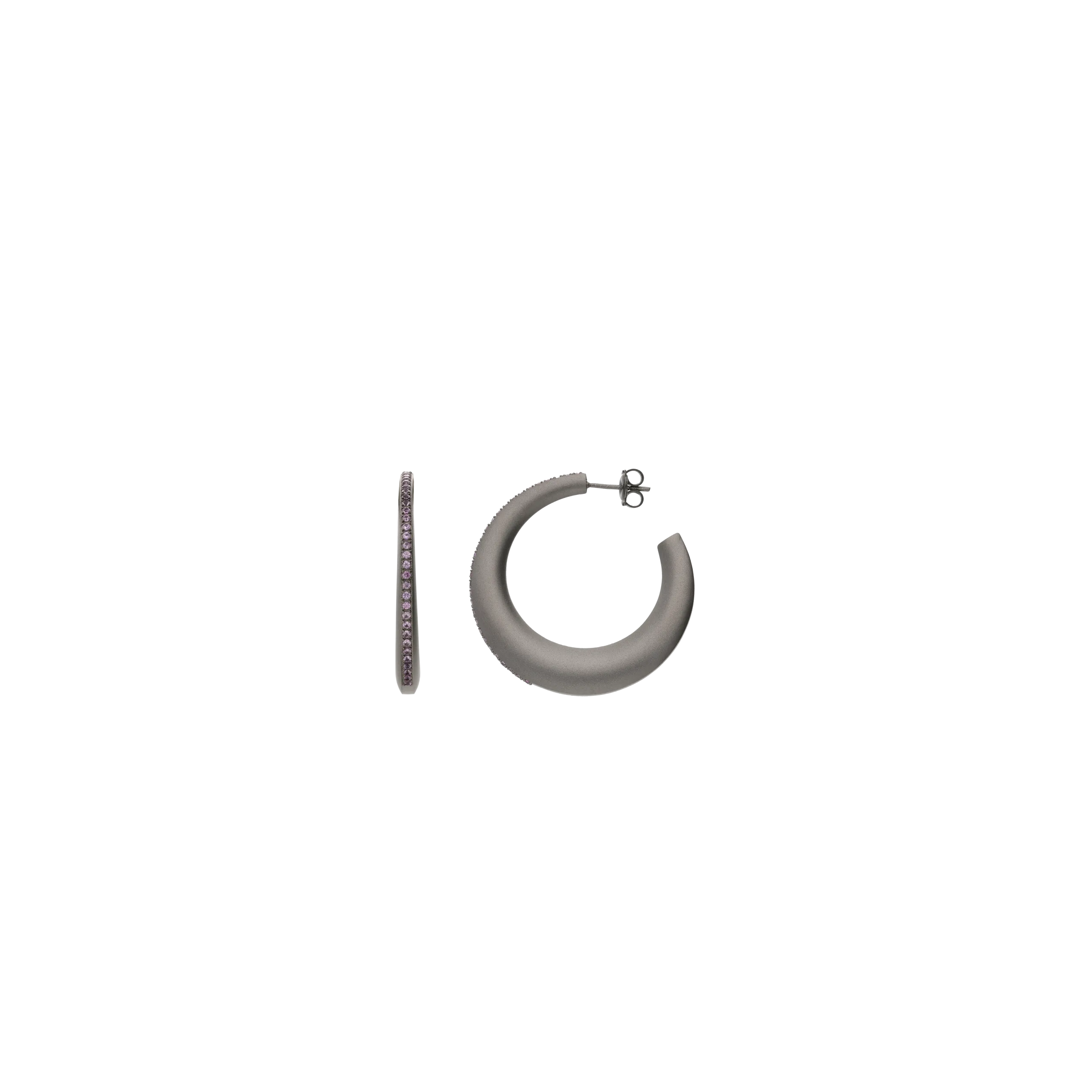 ORECCHINI LUNARI A CERCHIO MEDIO IN TITANIO SABBIATO E ZAFFIRI ROSA - LOR2ZRO30