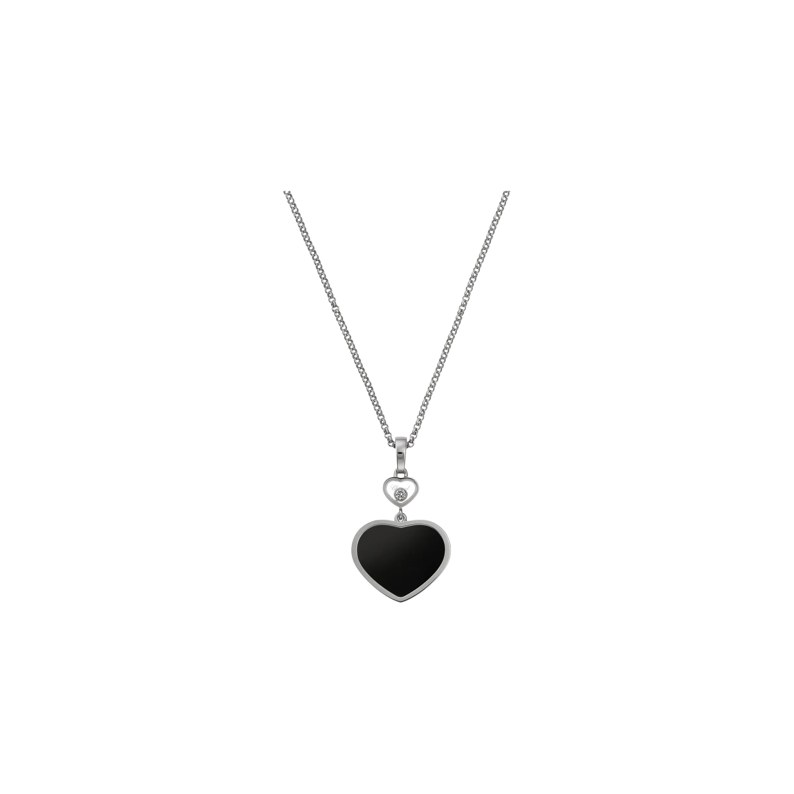 CHOPARD - CIONDOLO HAPPY HEARTS CON CATENA IN ORO BIANCO, DIAMANTE E ONICE - 797482-1201