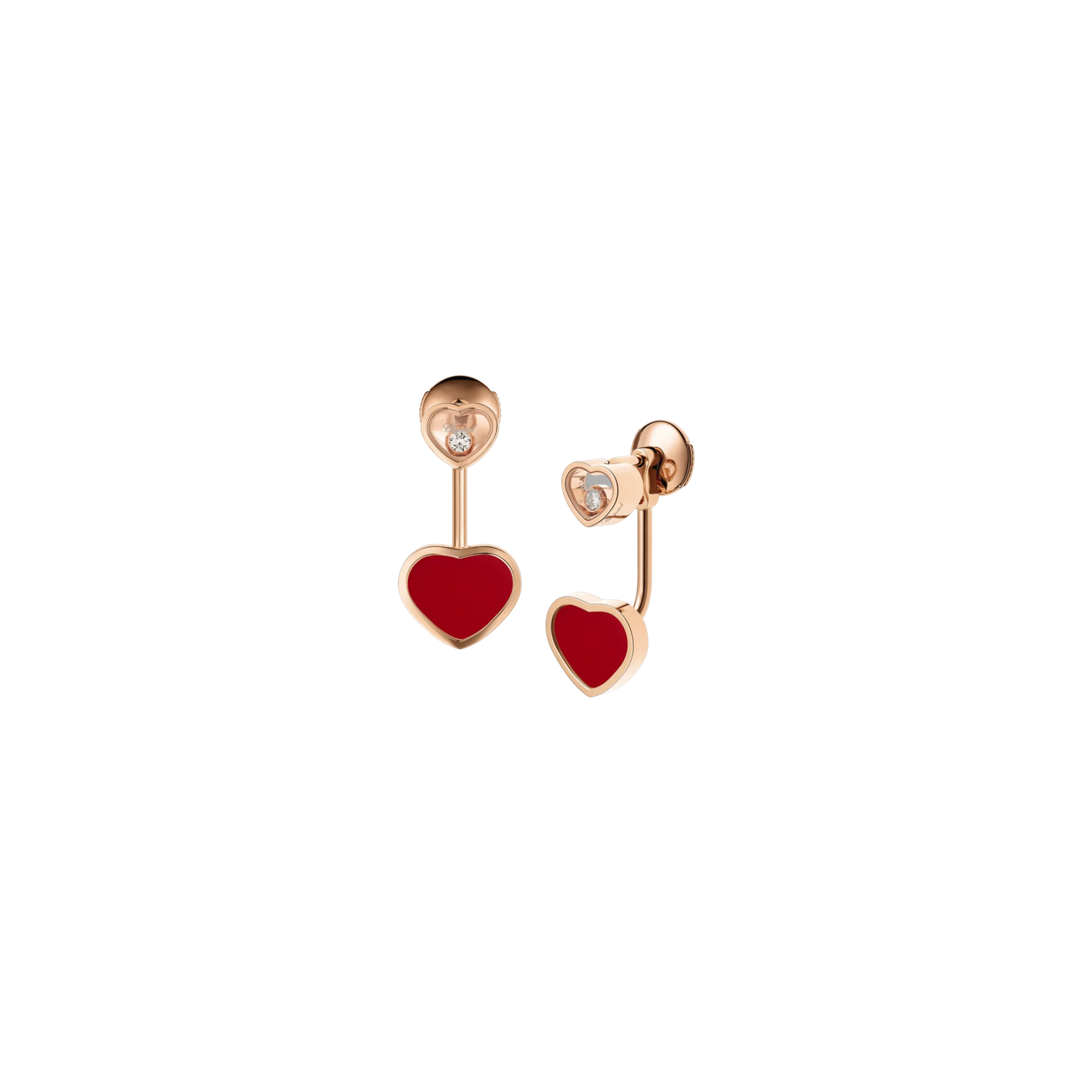 CHOPARD - ORECCHINI HAPPY HEARTS, ORO ROSA ETICO, DIAMANTI, PIETRA ROSSA - 83A082-5801