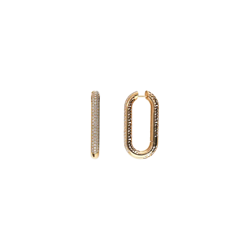 ORECCHINI OVALI TUBOLARI IN ORO ROSA CON PAVÉ DI DIAMANTI - 413-7792