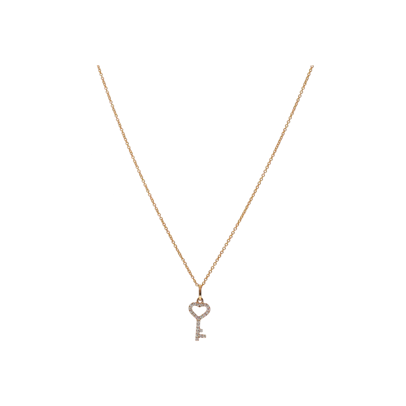COLLANA GIROCOLLO IN ORO ROSA CON PENDENTE CHIAVETTA A CUORE E DIAMANTI - 370-XN2388