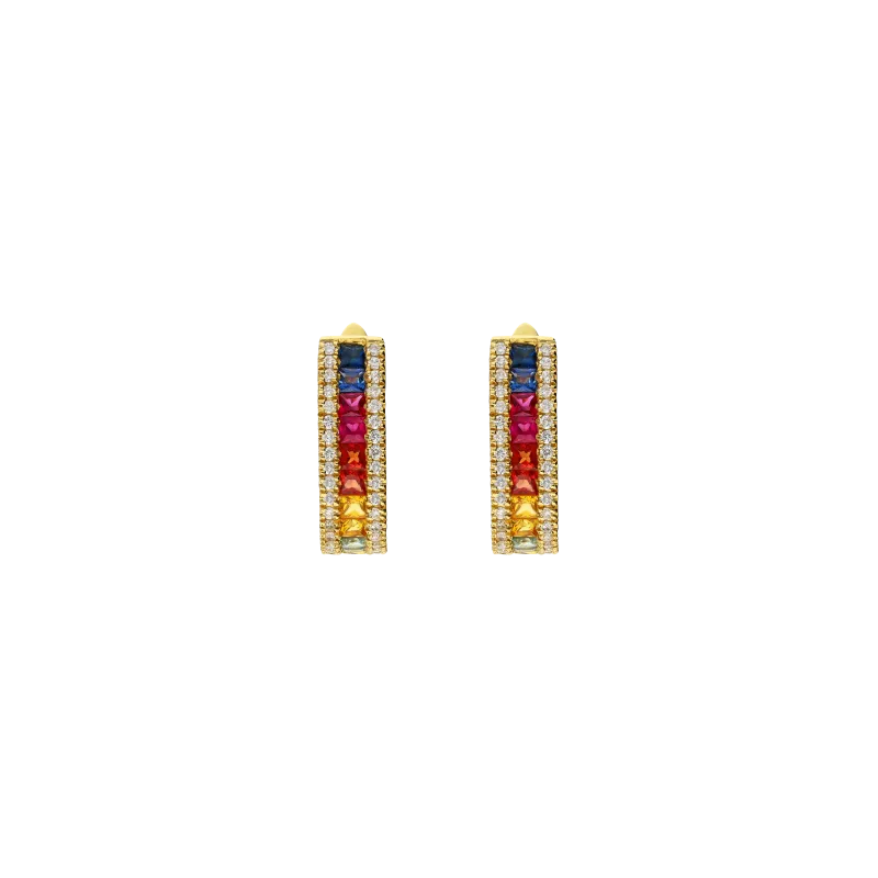 ORECCHINI RAINBOW IN ORO GIALLO CON DIAMANTI E ZAFFIRI MULTICOLOR - KE1016/MS