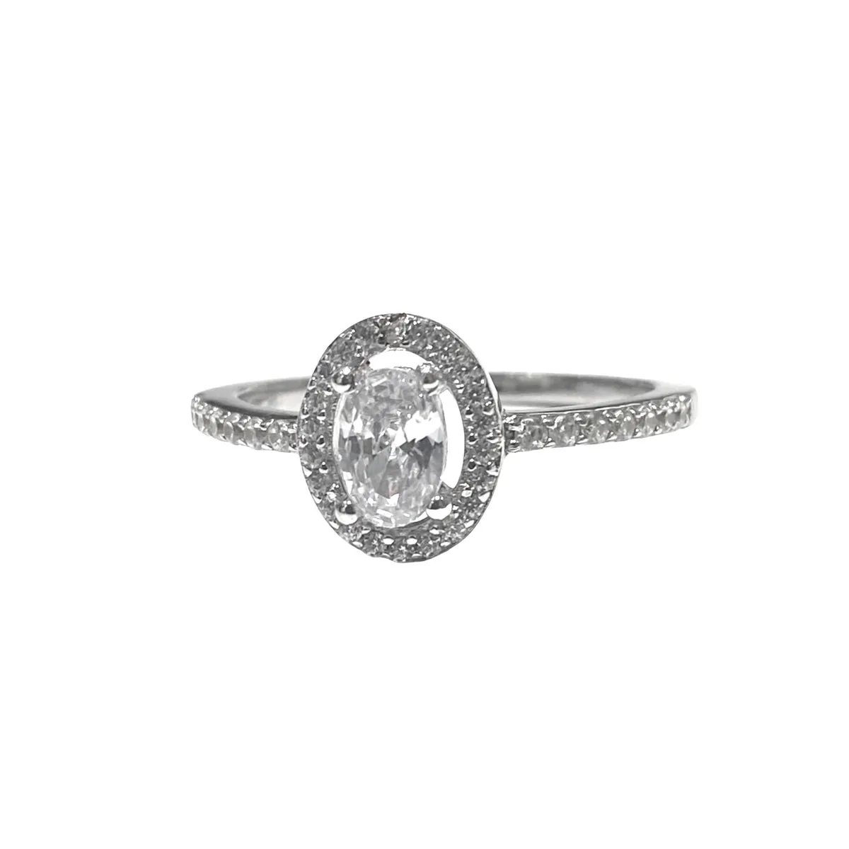 ANELLO SOLITARIO OVALE E ZIRCONI