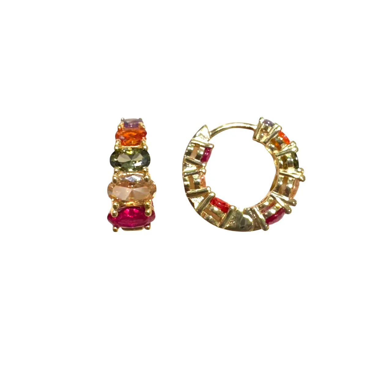 ORECCHINI CERCHI SCALARI PIETRE OVALI MULTICOLOR DORATI