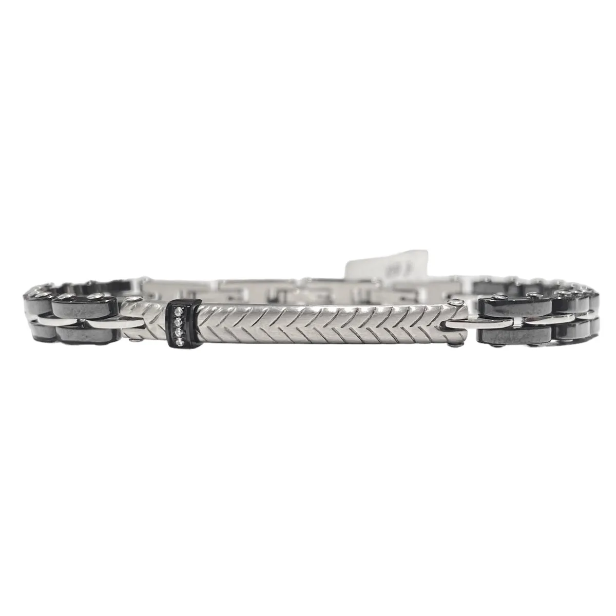 BRACCIALE ANANDA COLOR ARGENTO E NERO CON PIASTRINA - AS - EXBR1735A