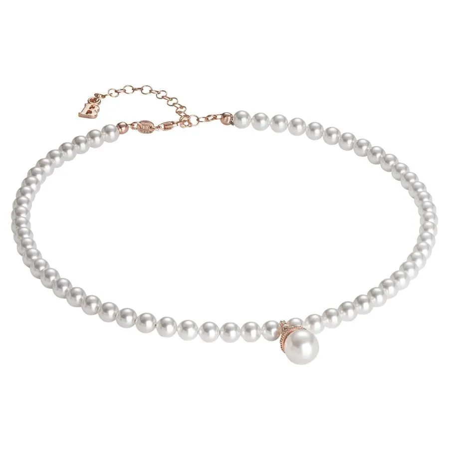 Collana con perla Swarovski centrale, argento rosato e zirconi