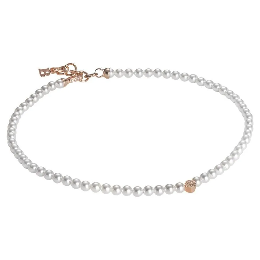 Collana rosata con perle Swarovski e centrale in zirconi e argento