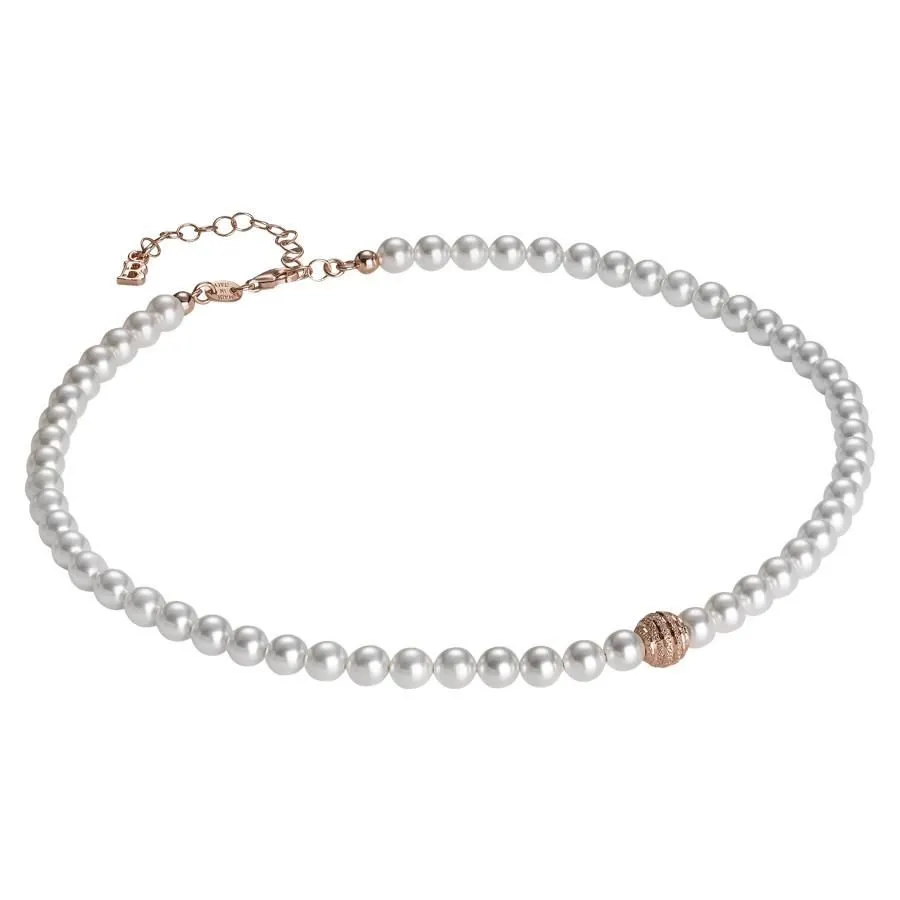 Collana di perle Swarovski con centrale satinato in argento rosato