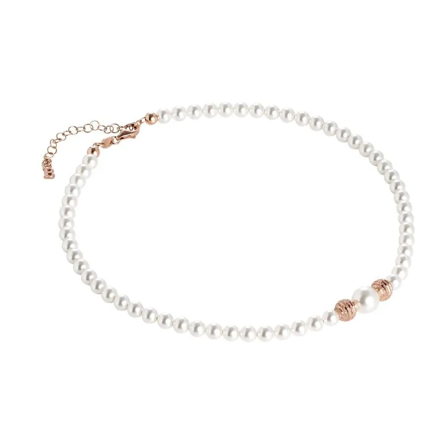 Collana rosata con perle Swarovski e sfere diamantate