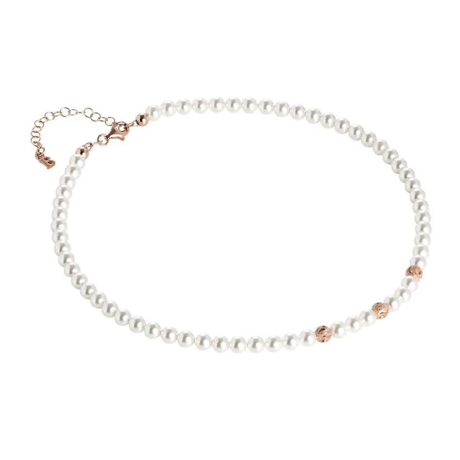 Collana rosata con perle Swarovski e sfere diamantate effetto ondulato