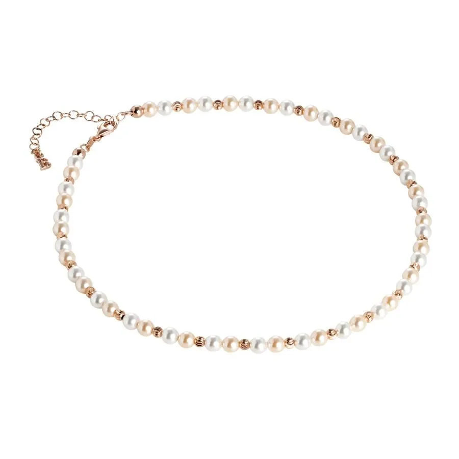 Collana rosata con perle Swarovski alternate a sfere diamantate