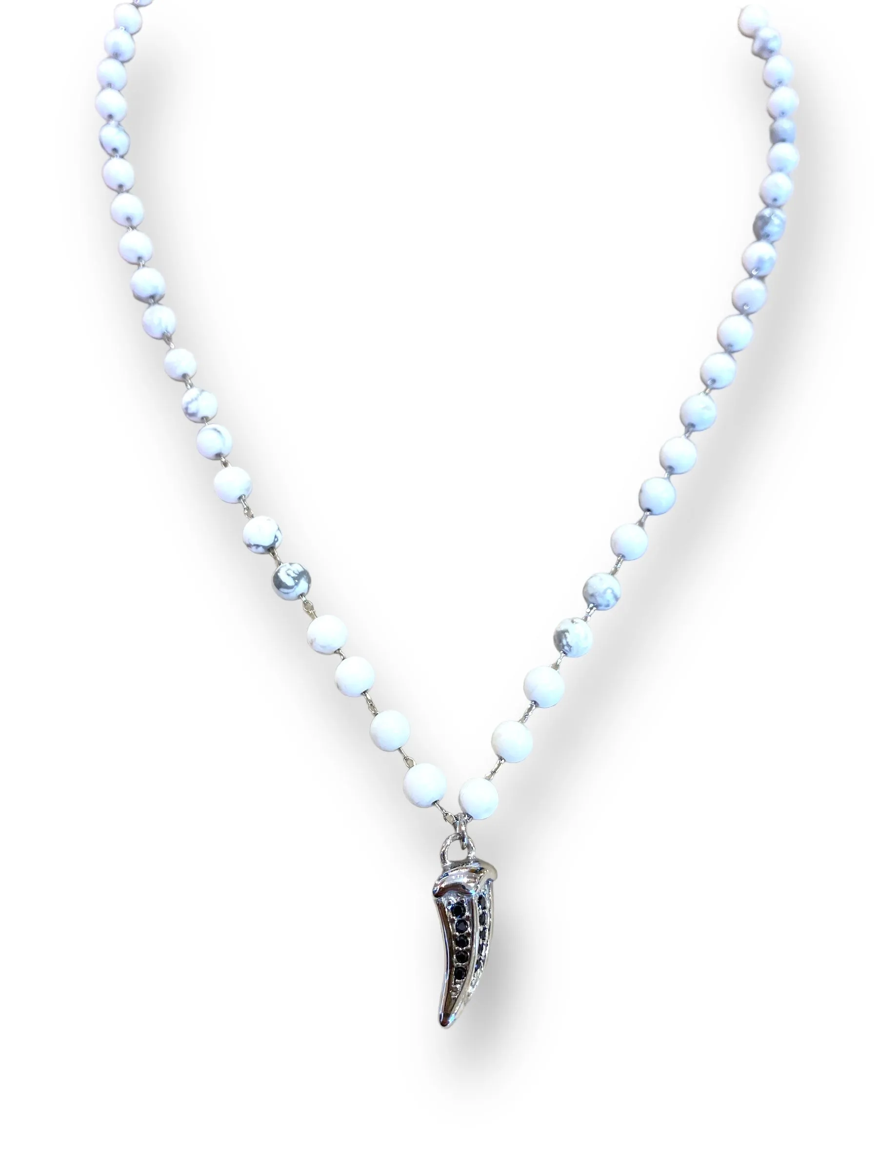 Collana Goyatè uomo Agata bianca e cornetto