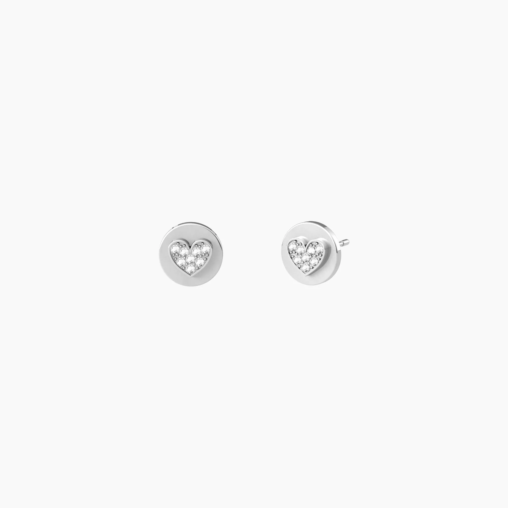 Orecchini Kidult a lobo tondi con cuori e cristalli bianchi